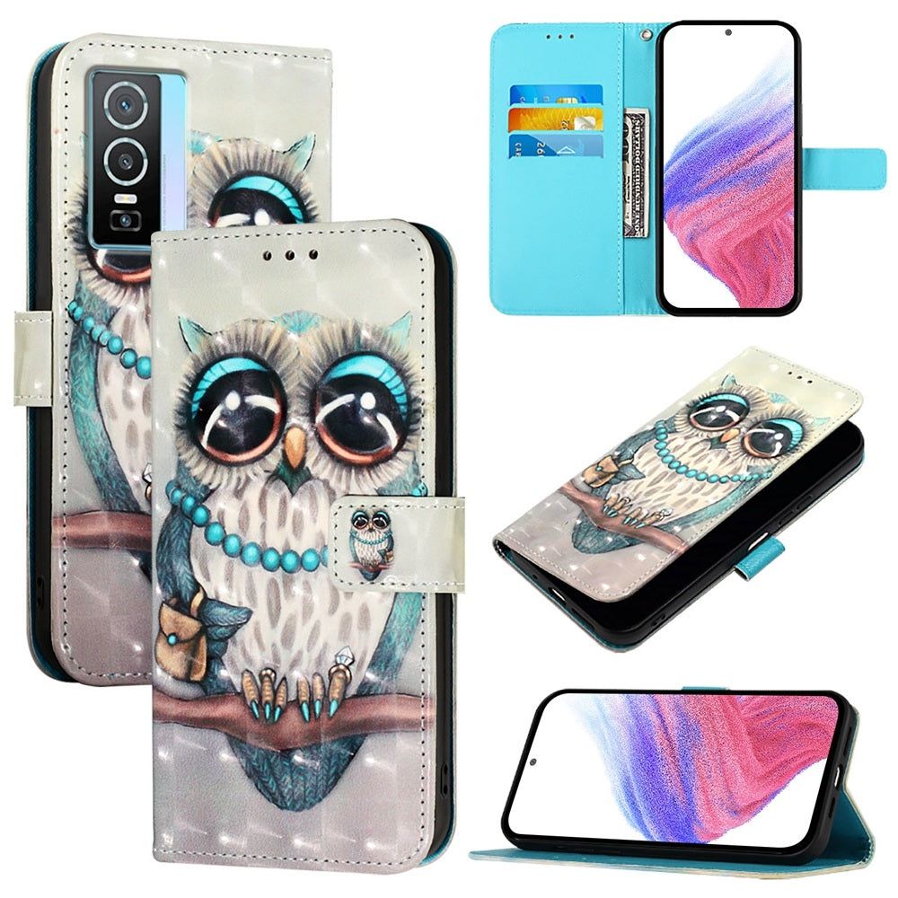 For vivo Y76 5G Leather Flip Phone Case with 3D Painted Design, Card Holder, Wallet & Stand Function - Durable Protection & Easy Access