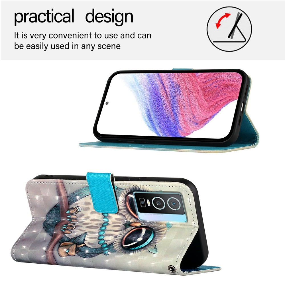 For vivo Y76 5G Leather Flip Phone Case with 3D Painted Design, Card Holder, Wallet & Stand Function - Durable Protection & Easy Access