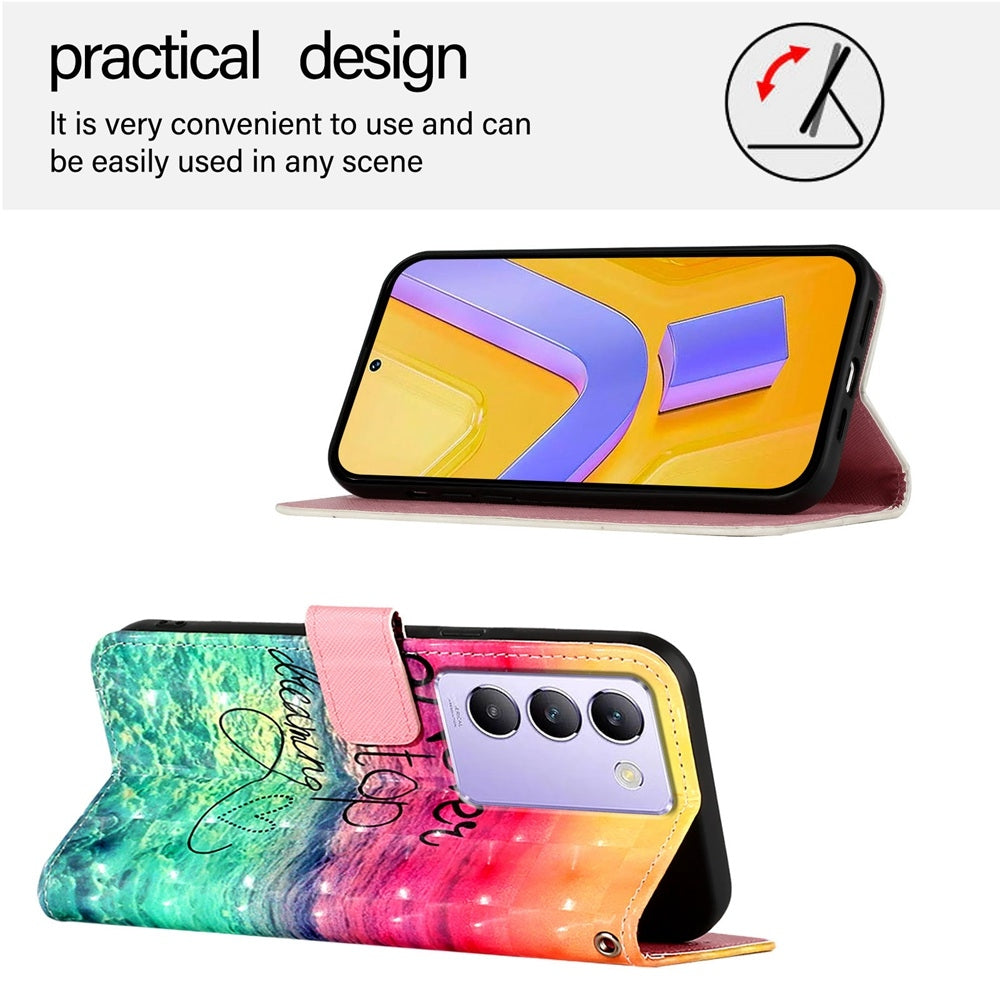 For vivo Y200e 5G Global Leather Flip Phone Case with 3D Painted Design, Card Holder, Wallet & Stand Function - Durable Protection & Easy Access