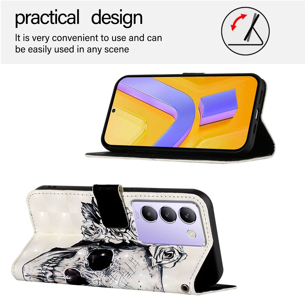For vivo Y200e 5G Global Leather Flip Phone Case with 3D Painted Design, Card Holder, Wallet & Stand Function - Durable Protection & Easy Access