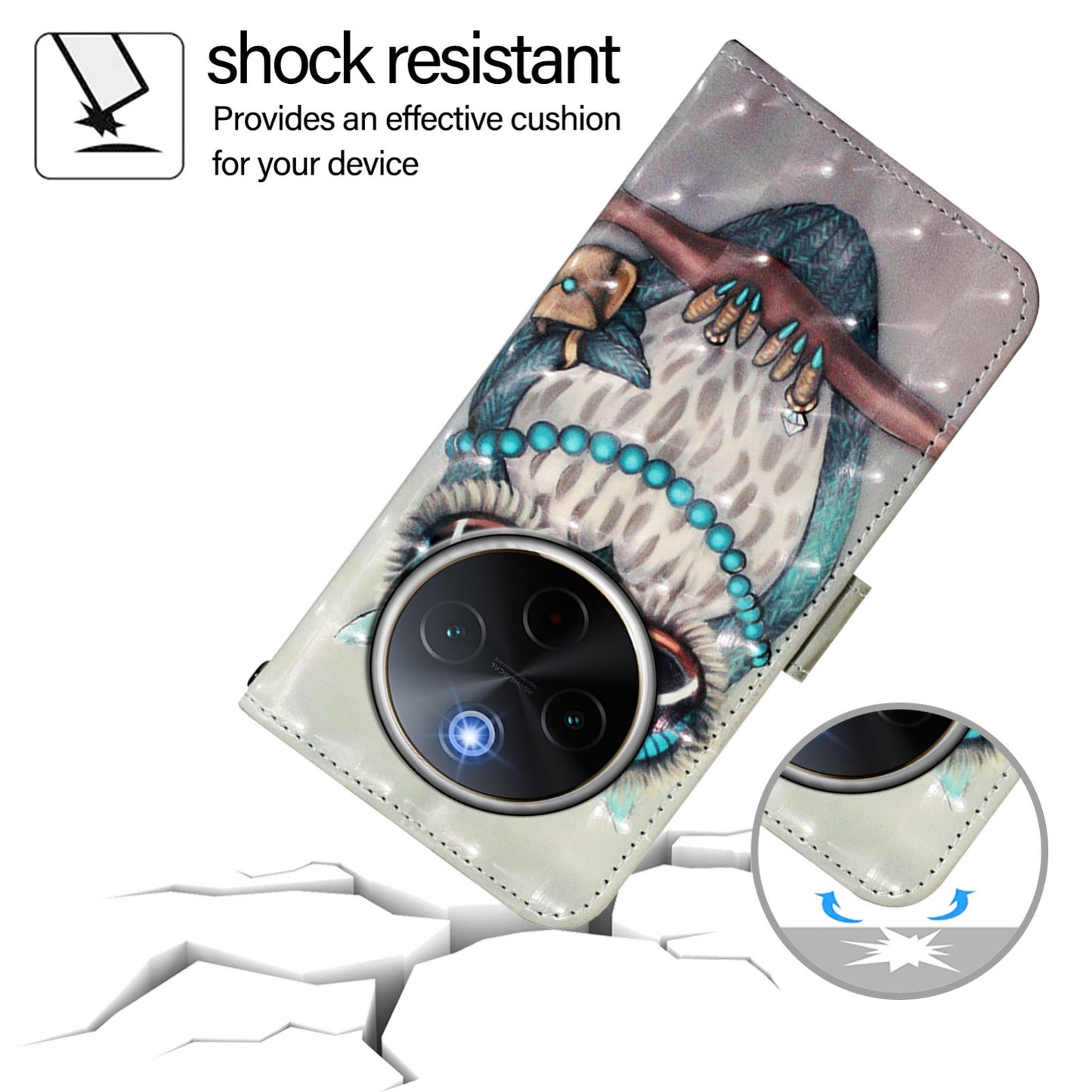 vivo Y300 Pro Leather Flip Phone Case with 3D Painted Design, Card Holder, Wallet & Stand Function - Durable Protection & Easy Access