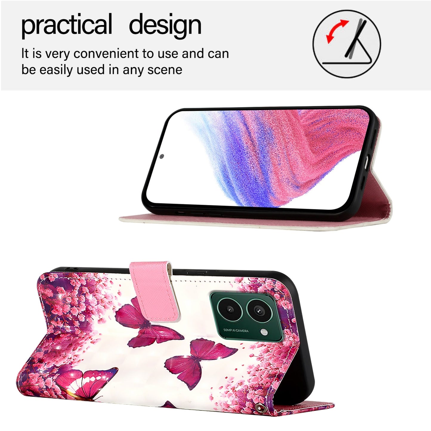 HMD Pulse Pro Leather Flip Phone Case with 3D Painted Design, Card Holder, Wallet & Stand Function - Durable Protection & Easy Access