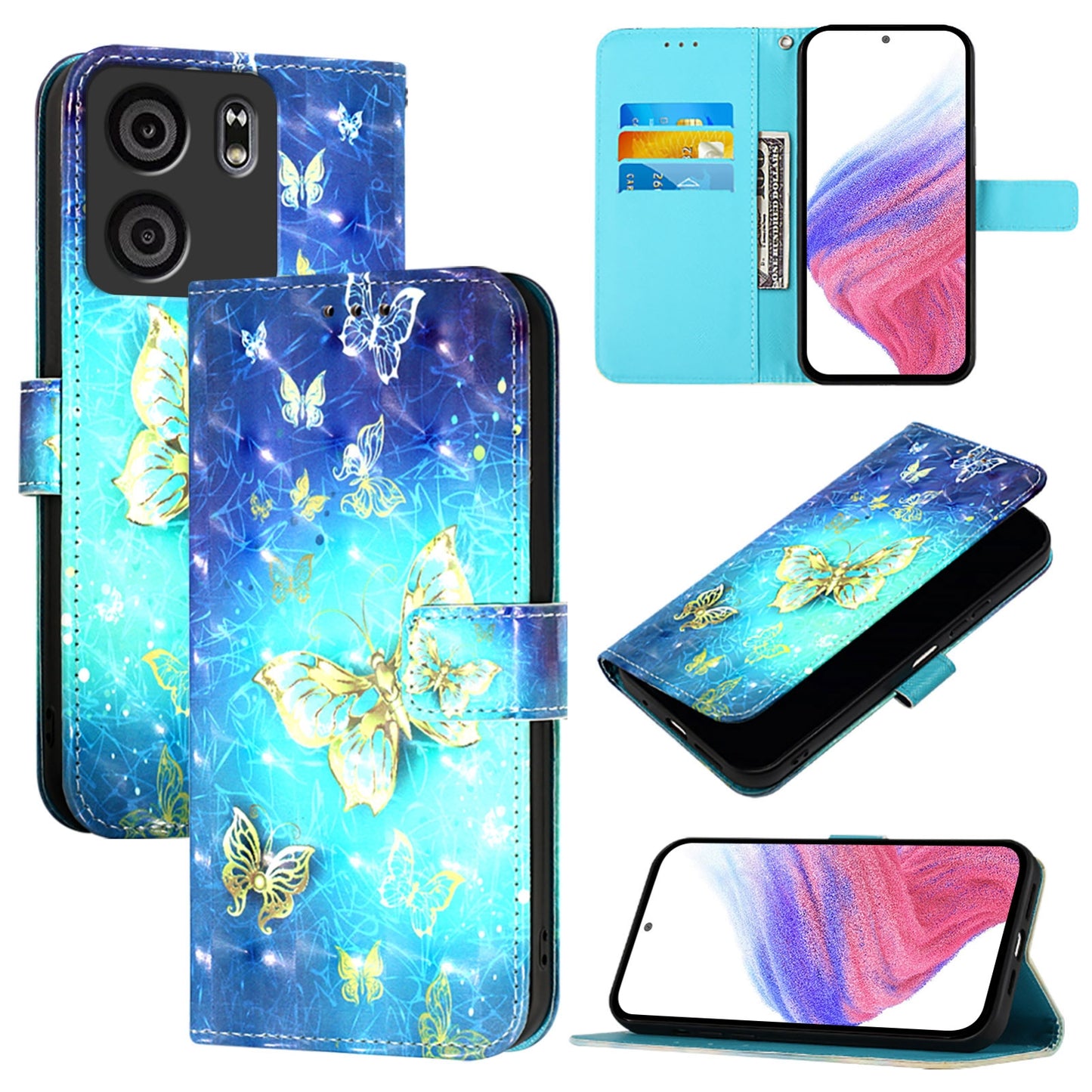 BLU View 5 Leather Flip Phone Case with 3D Painted Design, Card Holder, Wallet & Stand Function - Durable Protection & Easy Access