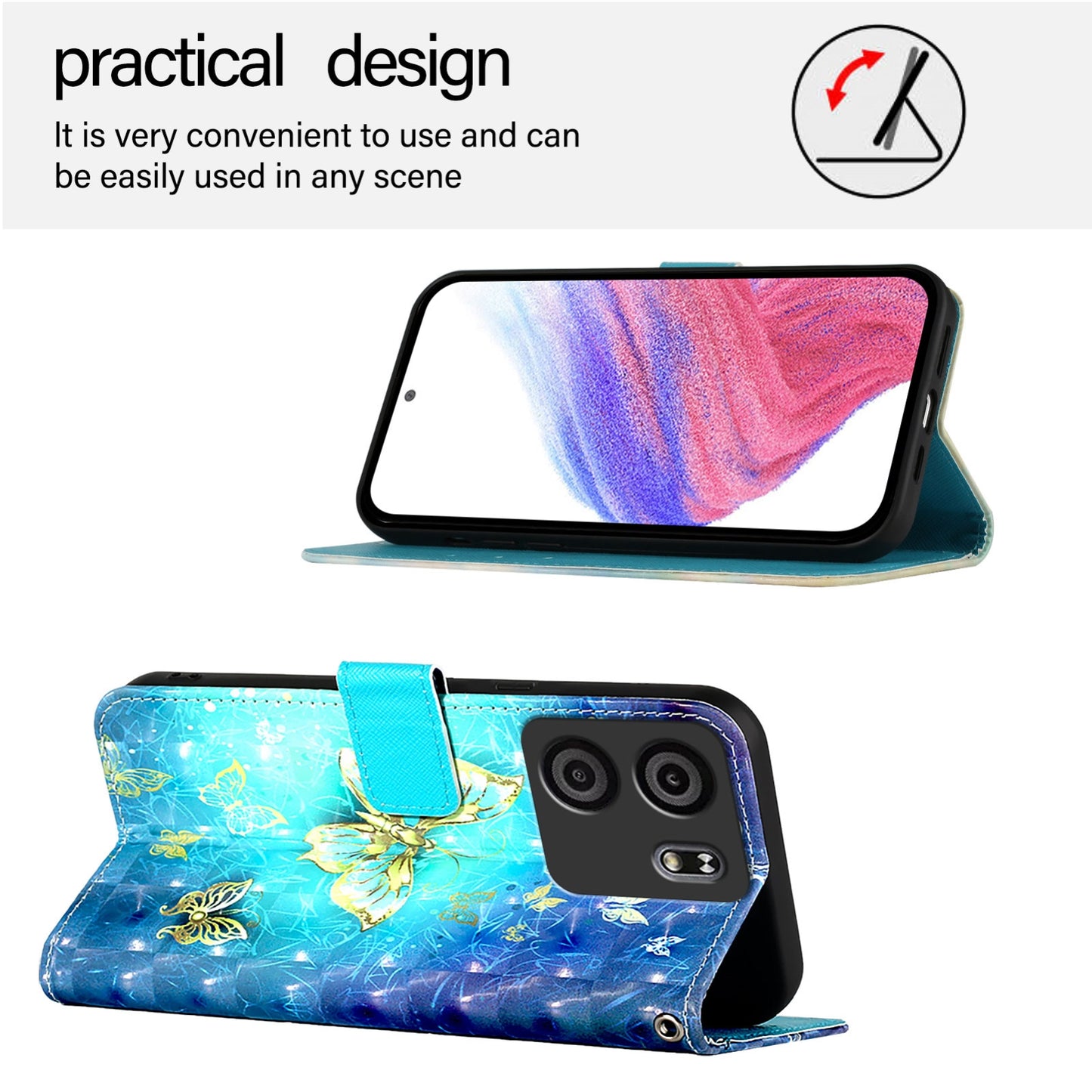 BLU View 5 Leather Flip Phone Case with 3D Painted Design, Card Holder, Wallet & Stand Function - Durable Protection & Easy Access