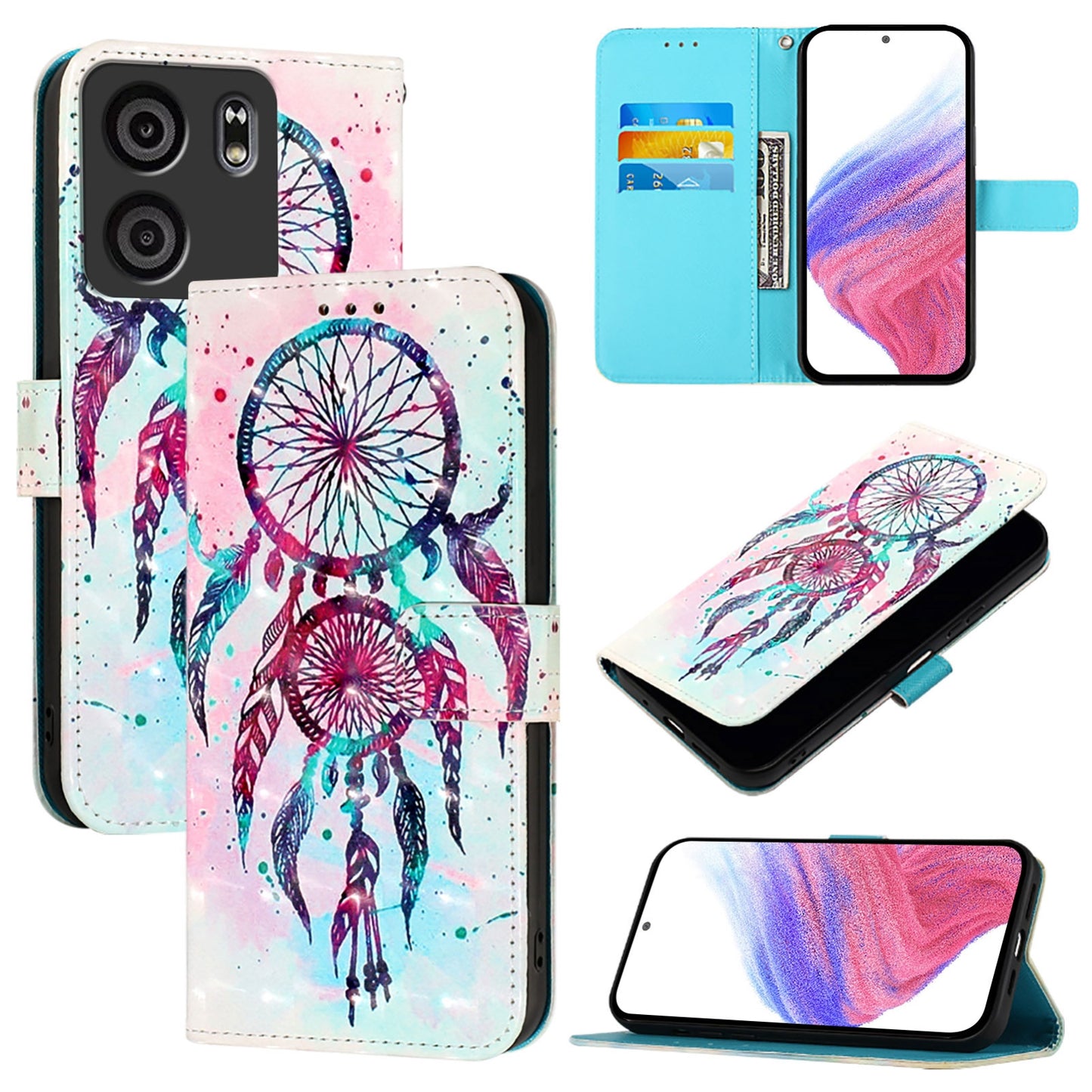 BLU View 5 Leather Flip Phone Case with 3D Painted Design, Card Holder, Wallet & Stand Function - Durable Protection & Easy Access