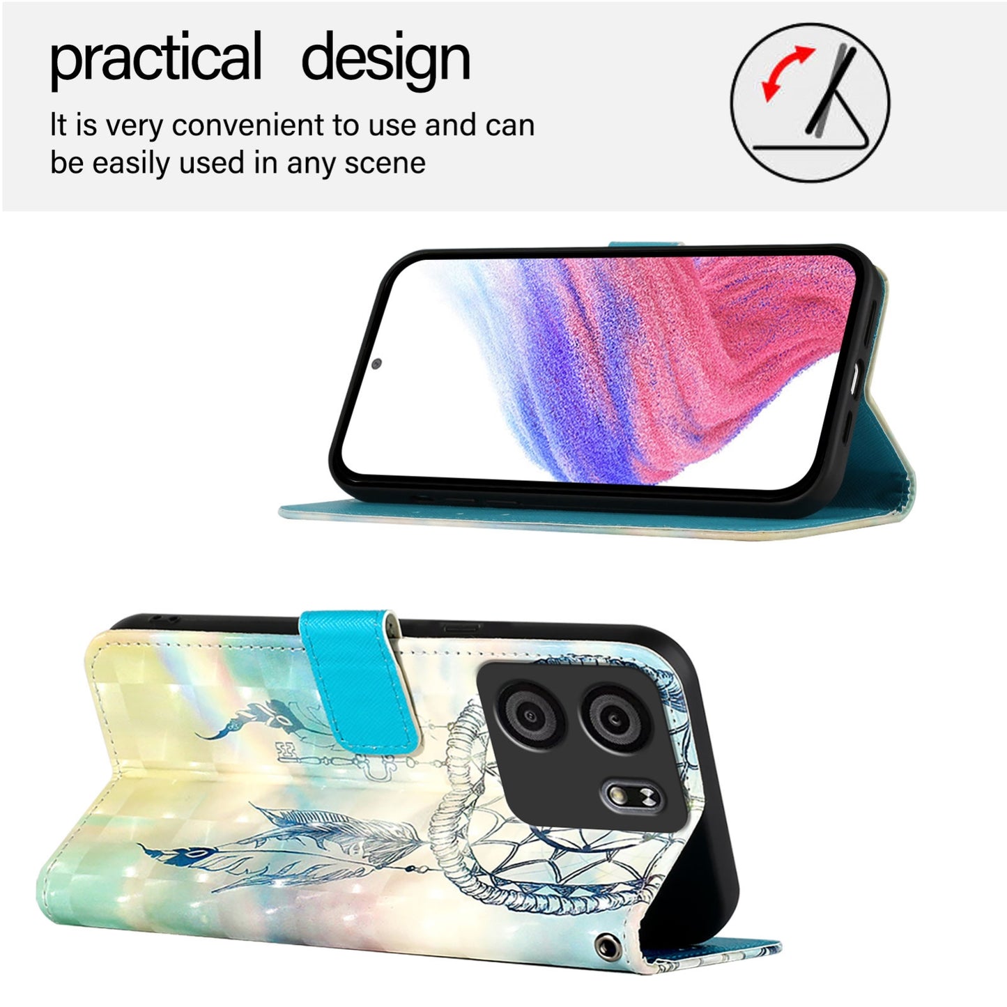BLU View 5 Leather Flip Phone Case with 3D Painted Design, Card Holder, Wallet & Stand Function - Durable Protection & Easy Access