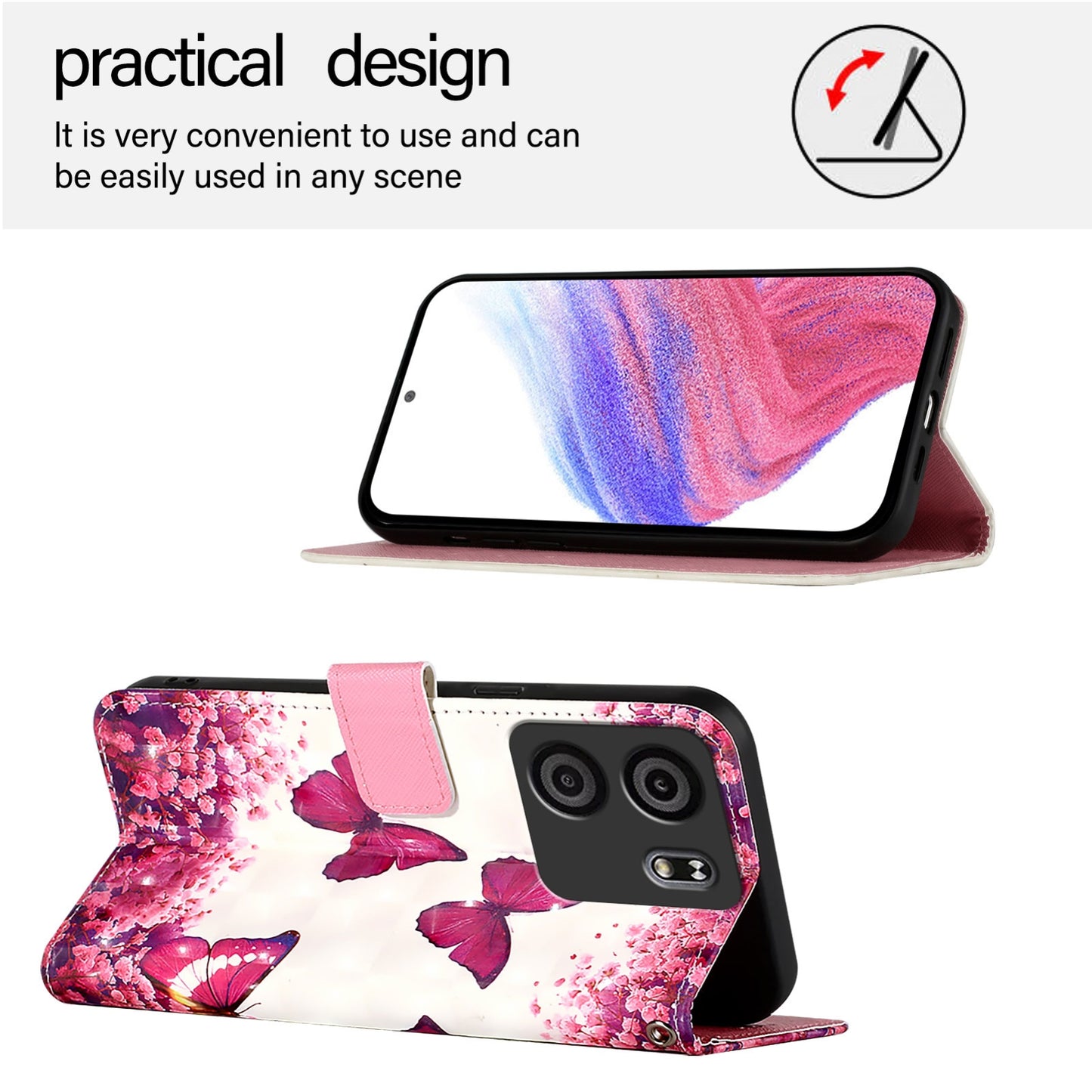 BLU View 5 Leather Flip Phone Case with 3D Painted Design, Card Holder, Wallet & Stand Function - Durable Protection & Easy Access