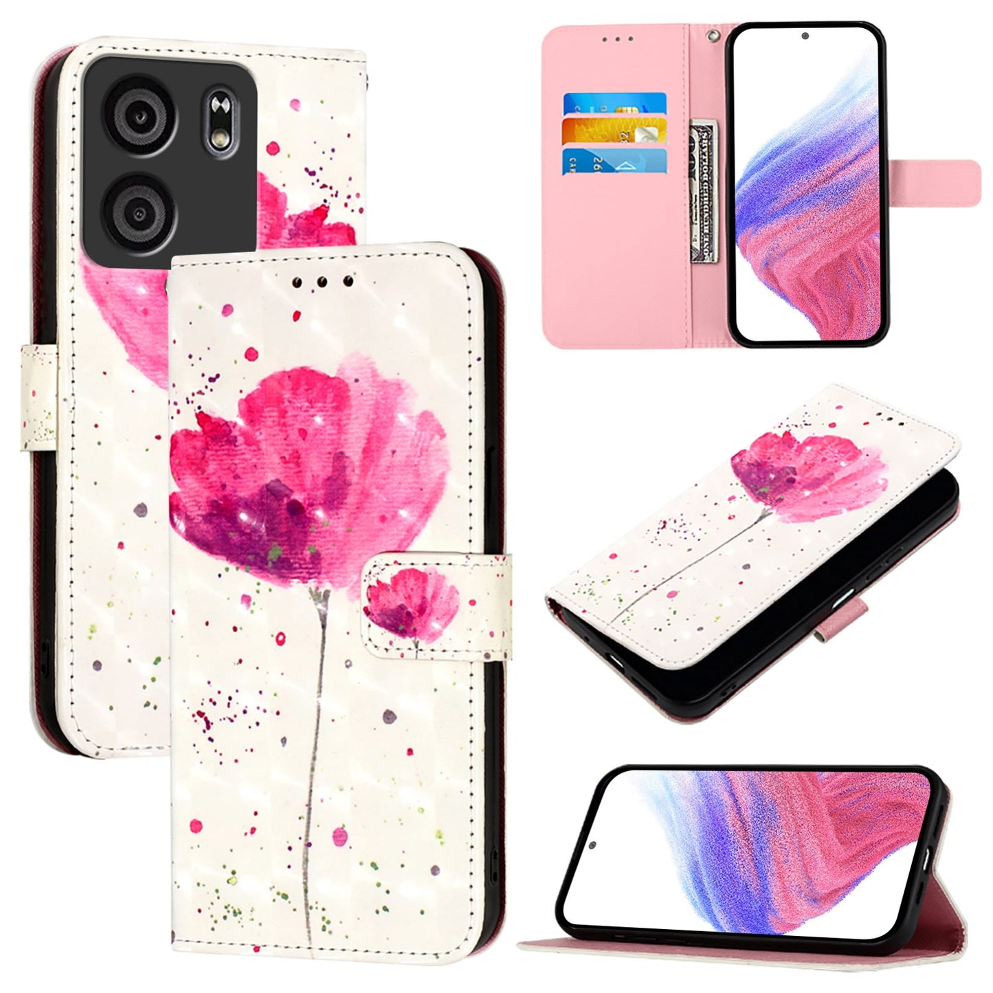 BLU View 5 Leather Flip Phone Case with 3D Painted Design, Card Holder, Wallet & Stand Function - Durable Protection & Easy Access