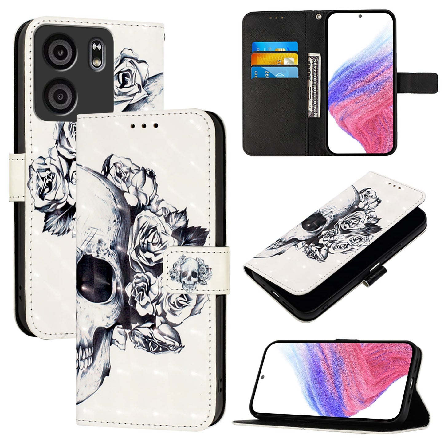 BLU View 5 Leather Flip Phone Case with 3D Painted Design, Card Holder, Wallet & Stand Function - Durable Protection & Easy Access