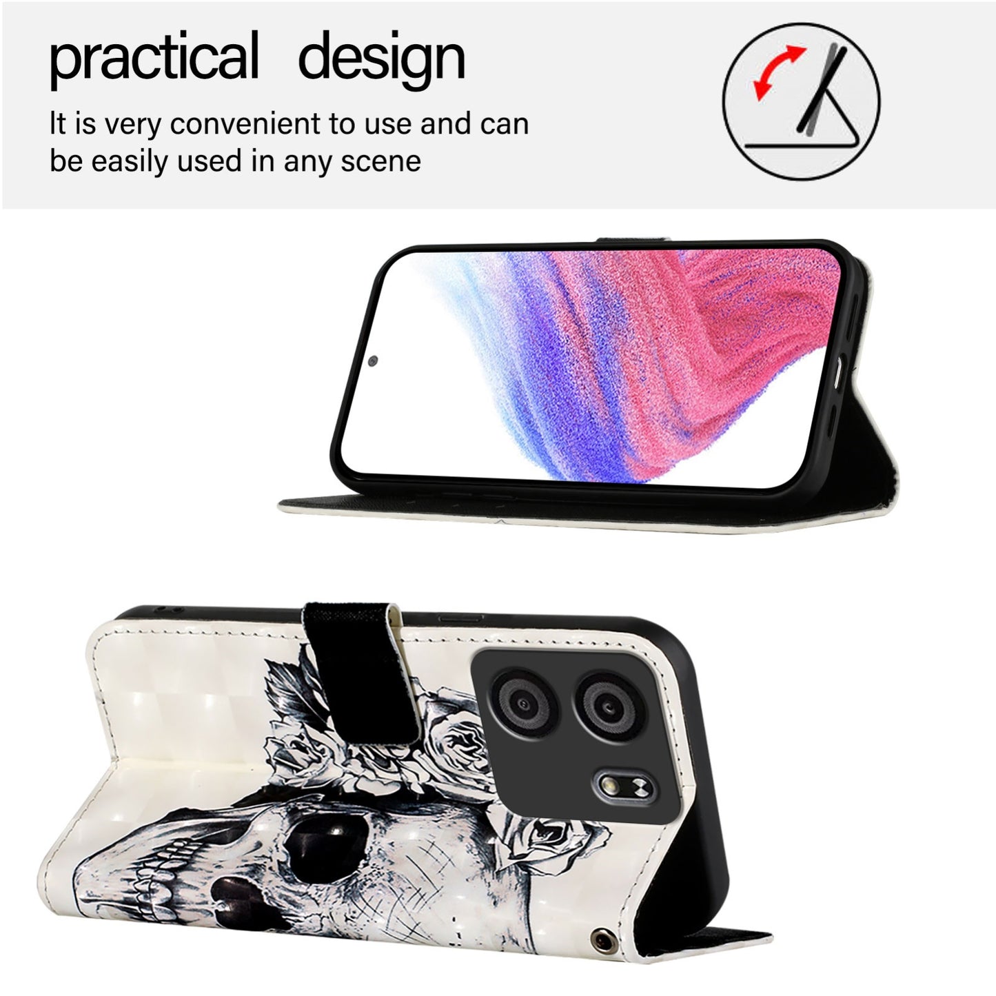 BLU View 5 Leather Flip Phone Case with 3D Painted Design, Card Holder, Wallet & Stand Function - Durable Protection & Easy Access