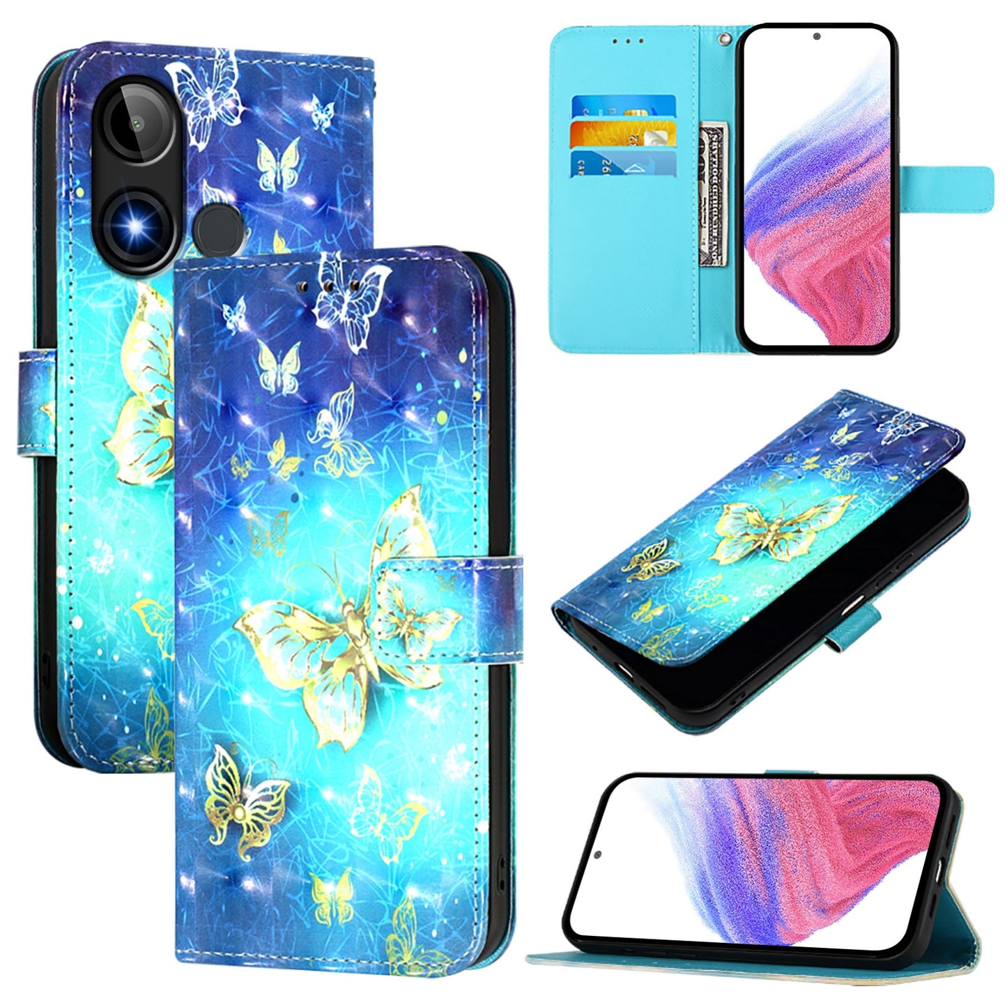 BLU C9 Leather Flip Phone Case with 3D Painted Design, Card Holder, Wallet & Stand Function - Durable Protection & Easy Access