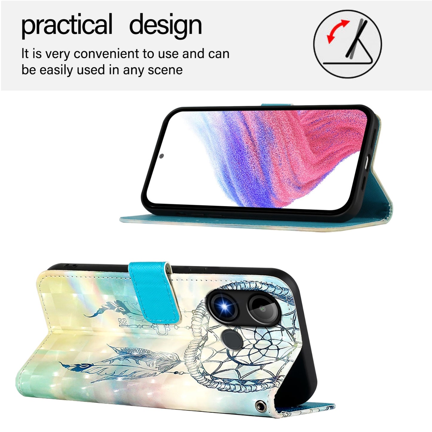 BLU C9 Leather Flip Phone Case with 3D Painted Design, Card Holder, Wallet & Stand Function - Durable Protection & Easy Access