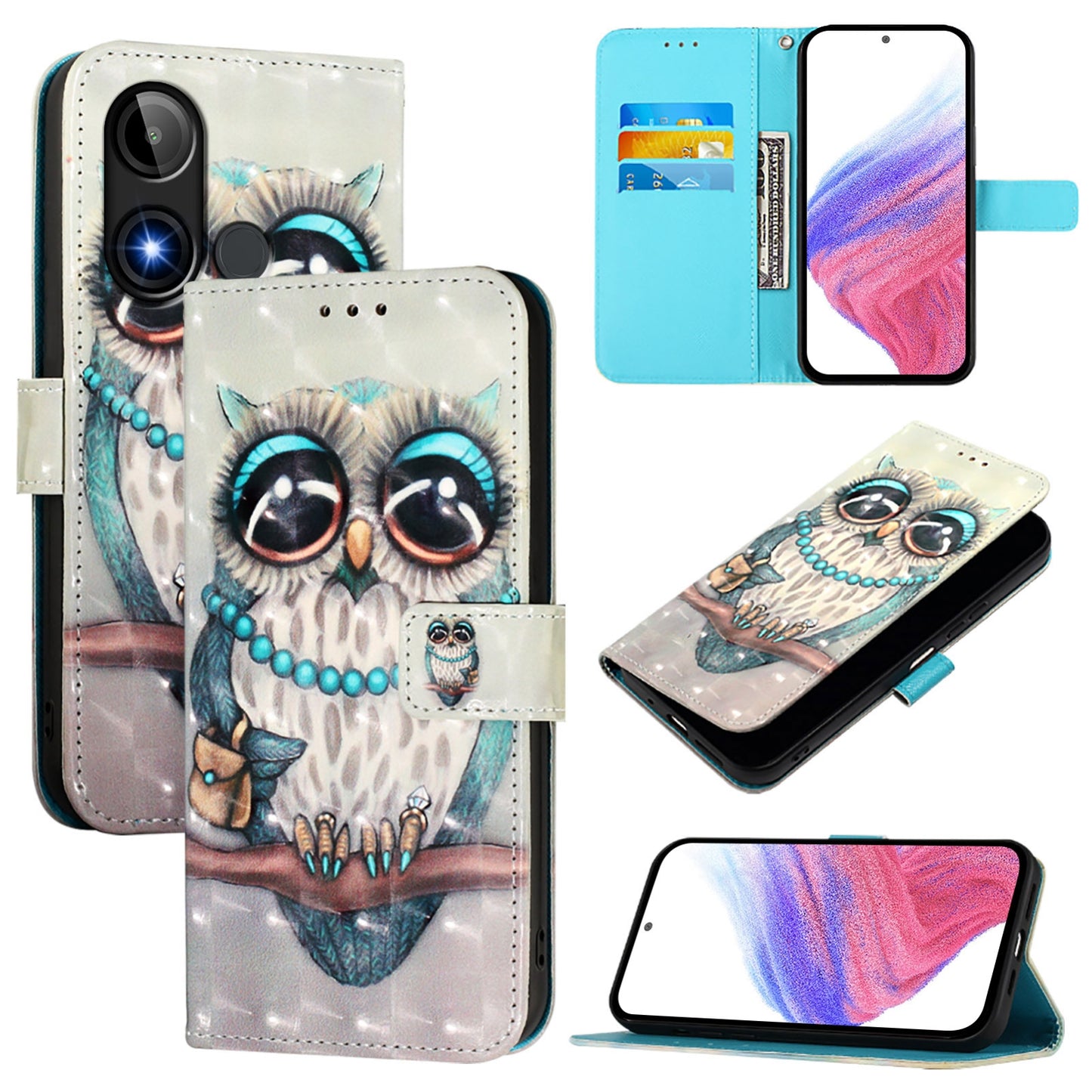 BLU C9 Leather Flip Phone Case with 3D Painted Design, Card Holder, Wallet & Stand Function - Durable Protection & Easy Access