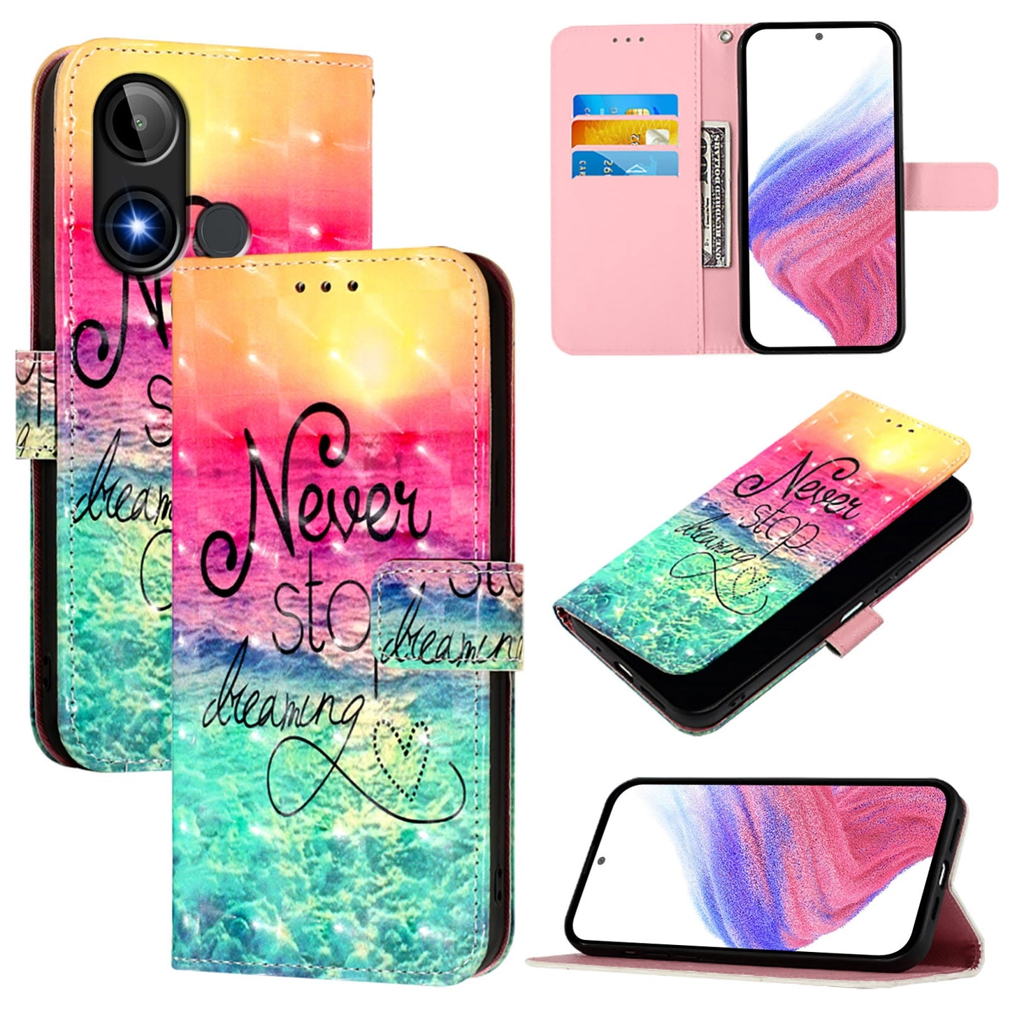 BLU C9 Leather Flip Phone Case with 3D Painted Design, Card Holder, Wallet & Stand Function - Durable Protection & Easy Access