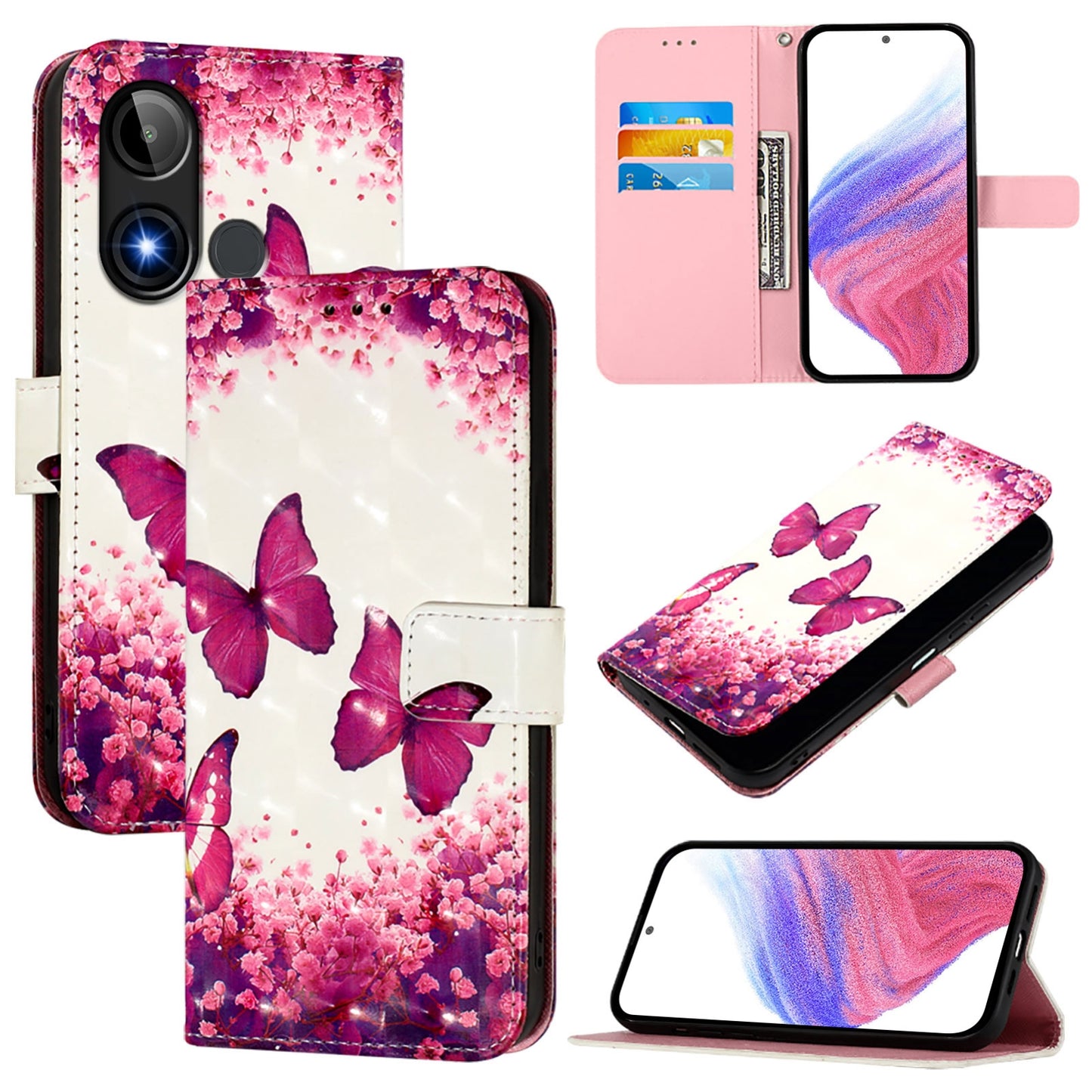 BLU C9 Leather Flip Phone Case with 3D Painted Design, Card Holder, Wallet & Stand Function - Durable Protection & Easy Access