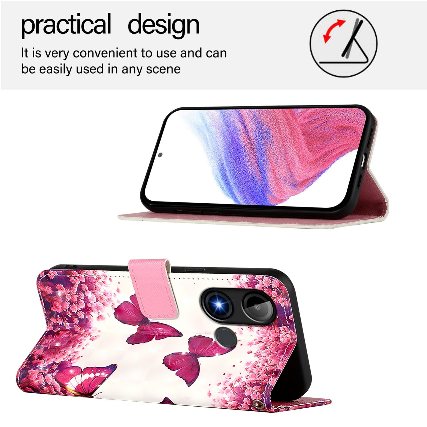 BLU C9 Leather Flip Phone Case with 3D Painted Design, Card Holder, Wallet & Stand Function - Durable Protection & Easy Access