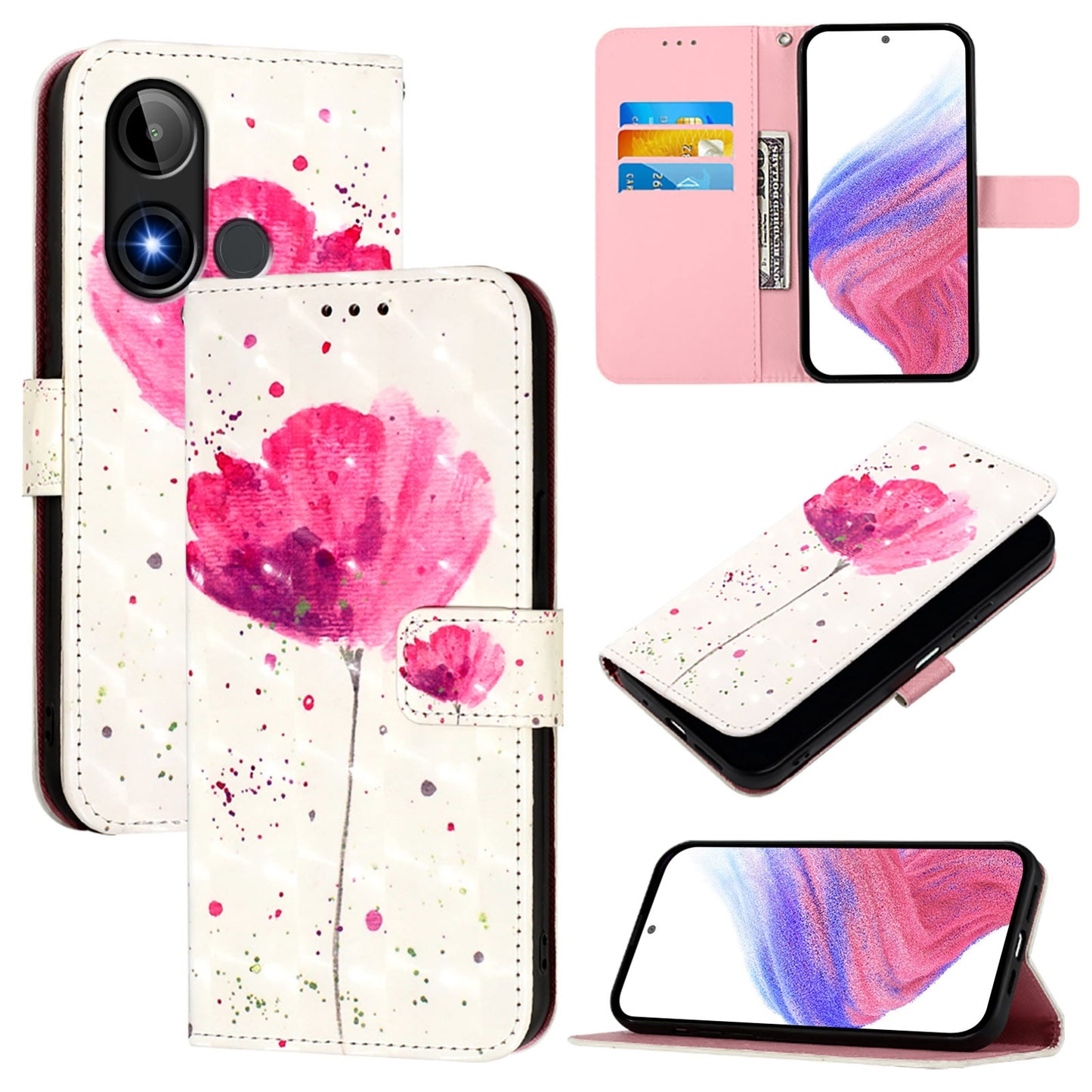 BLU C9 Leather Flip Phone Case with 3D Painted Design, Card Holder, Wallet & Stand Function - Durable Protection & Easy Access