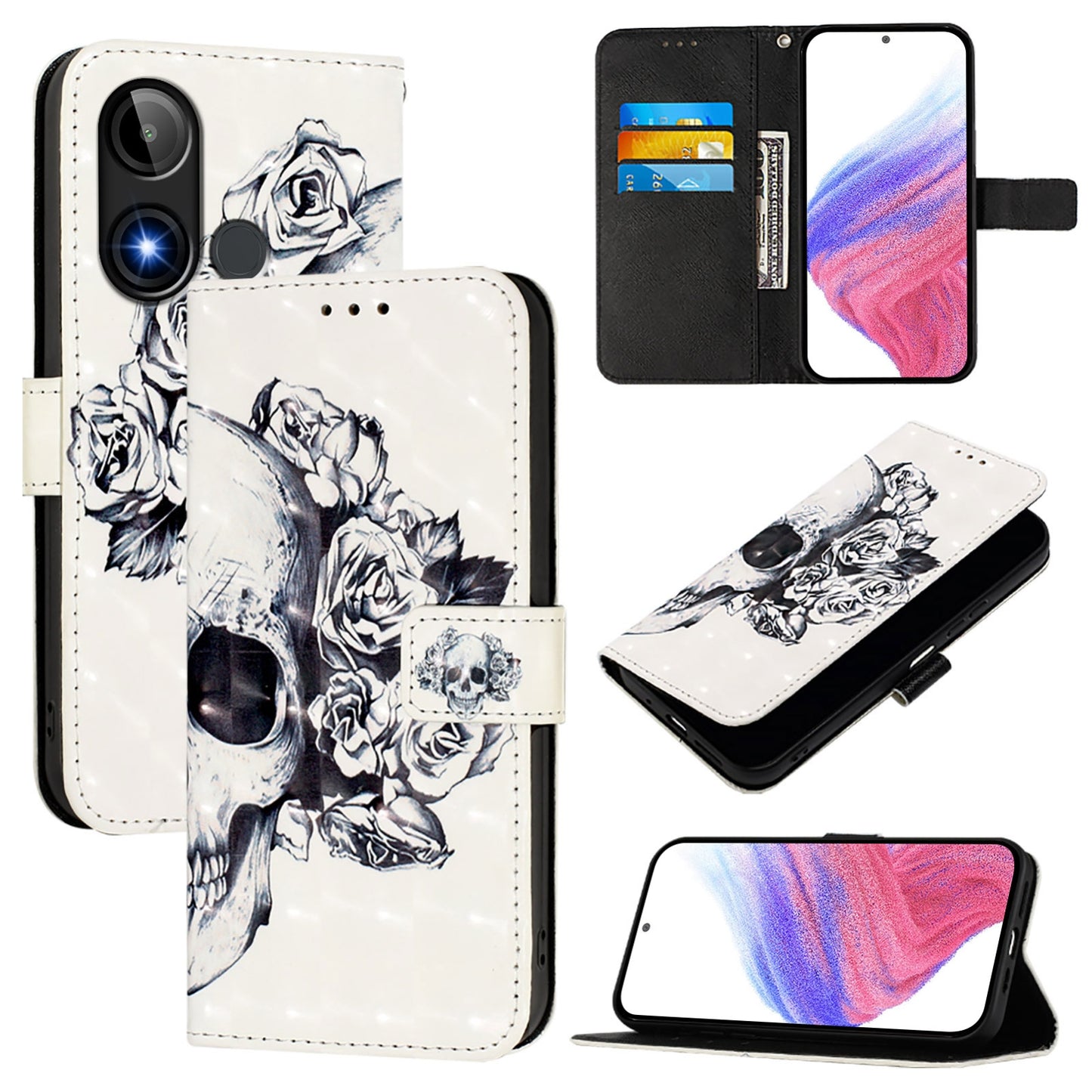 BLU C9 Leather Flip Phone Case with 3D Painted Design, Card Holder, Wallet & Stand Function - Durable Protection & Easy Access