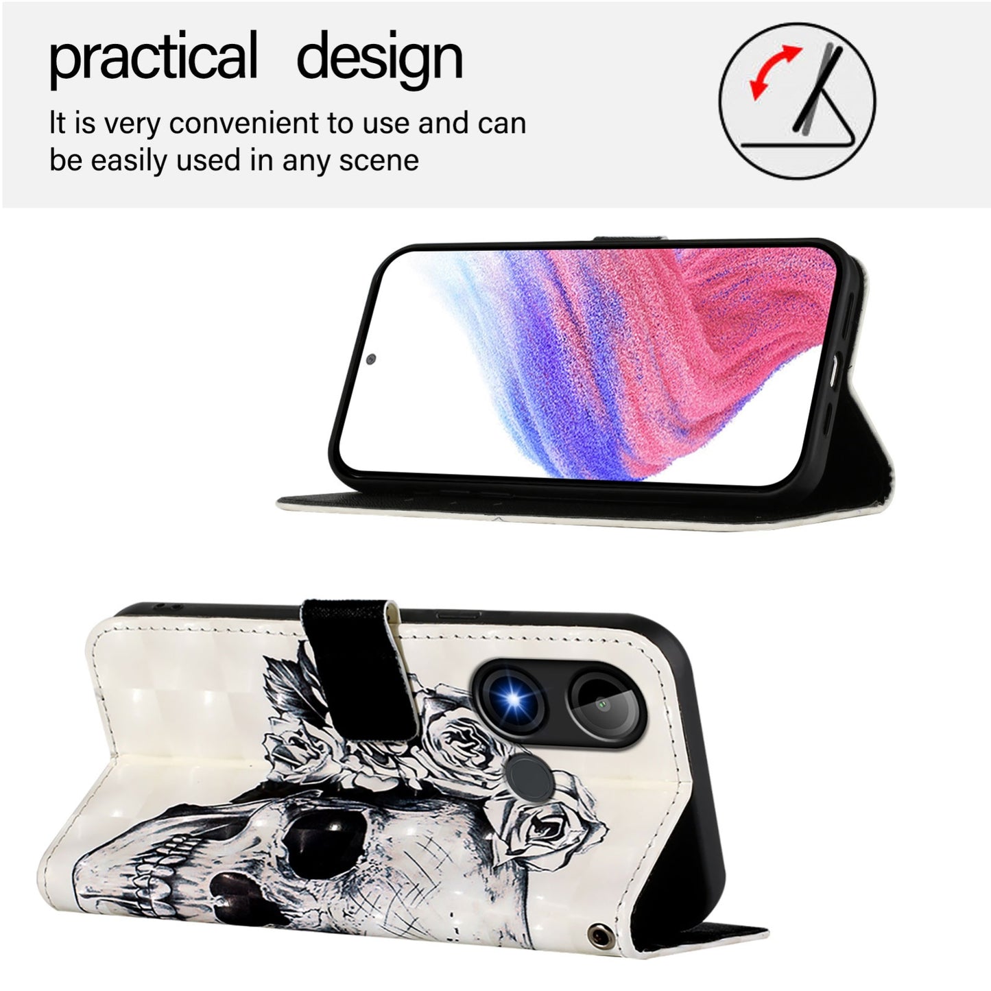 BLU C9 Leather Flip Phone Case with 3D Painted Design, Card Holder, Wallet & Stand Function - Durable Protection & Easy Access