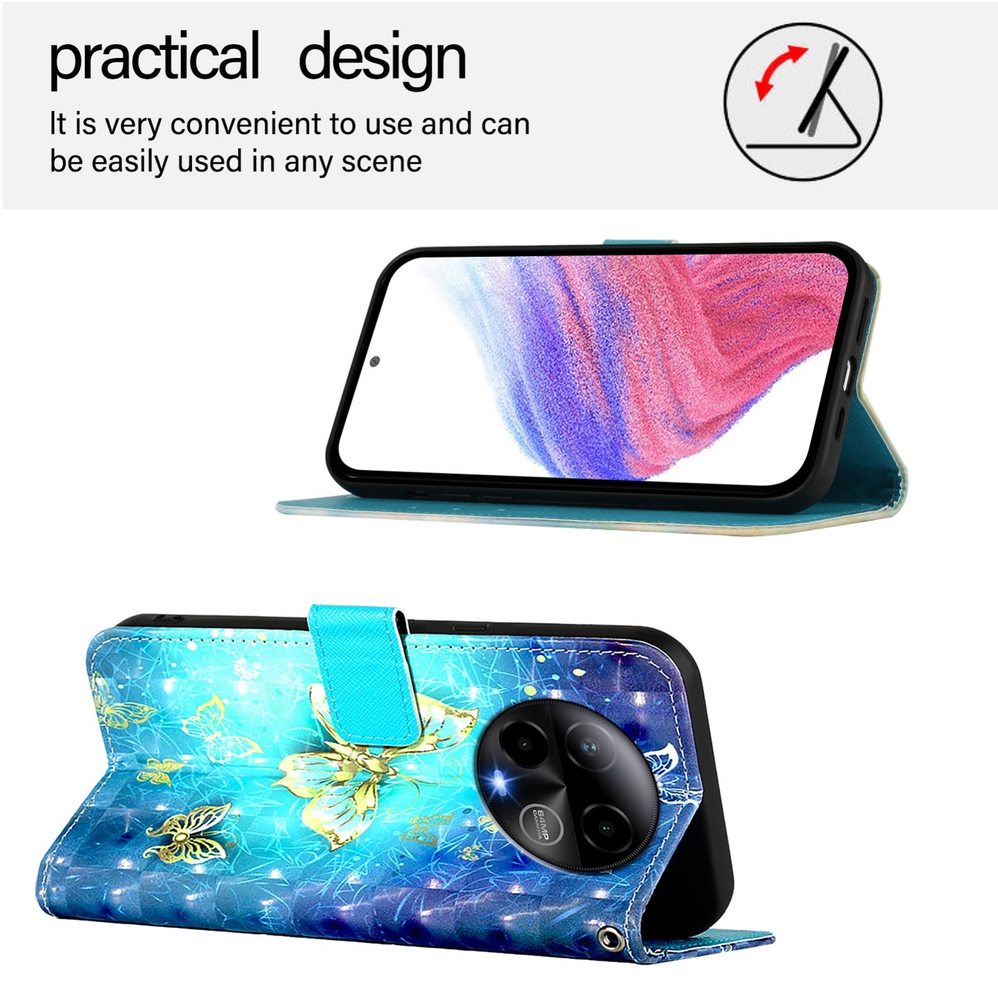 BLU Bold K50 Leather Flip Phone Case with 3D Painted Design, Card Holder, Wallet & Stand Function - Durable Protection & Easy Access