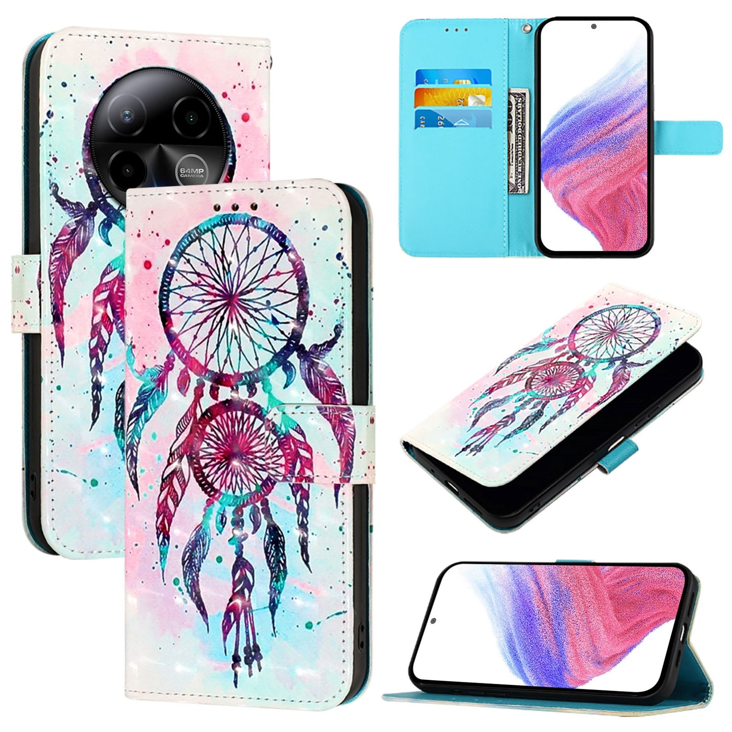 BLU Bold K50 Leather Flip Phone Case with 3D Painted Design, Card Holder, Wallet & Stand Function - Durable Protection & Easy Access