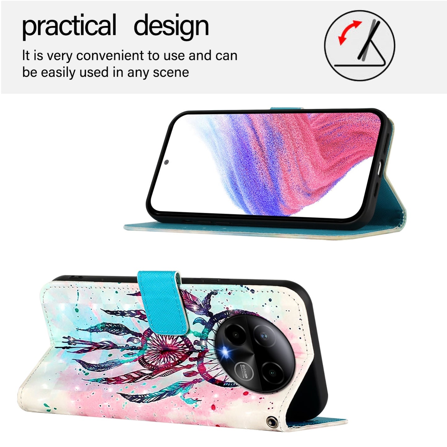 BLU Bold K50 Leather Flip Phone Case with 3D Painted Design, Card Holder, Wallet & Stand Function - Durable Protection & Easy Access