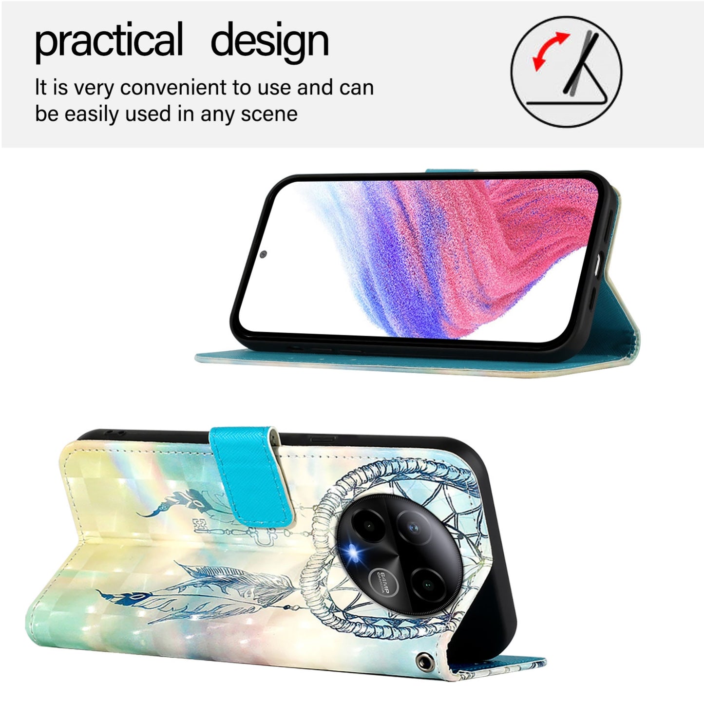 BLU Bold K50 Leather Flip Phone Case with 3D Painted Design, Card Holder, Wallet & Stand Function - Durable Protection & Easy Access