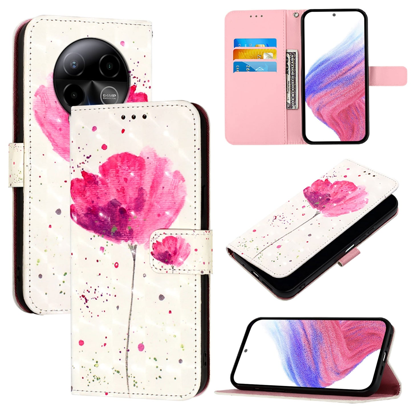 BLU Bold K50 Leather Flip Phone Case with 3D Painted Design, Card Holder, Wallet & Stand Function - Durable Protection & Easy Access