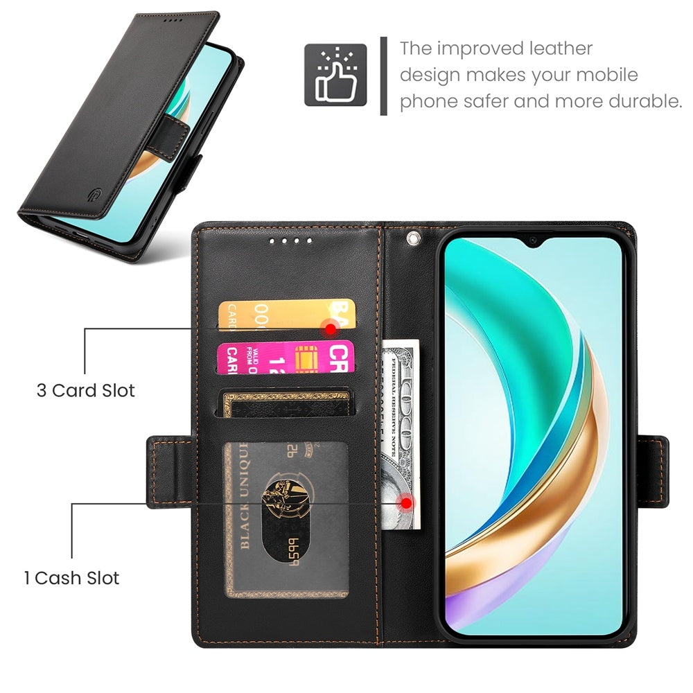 Honor X6b Magnetic Leather Wallet Case with Card Slots, Stand Function & Full Protection
