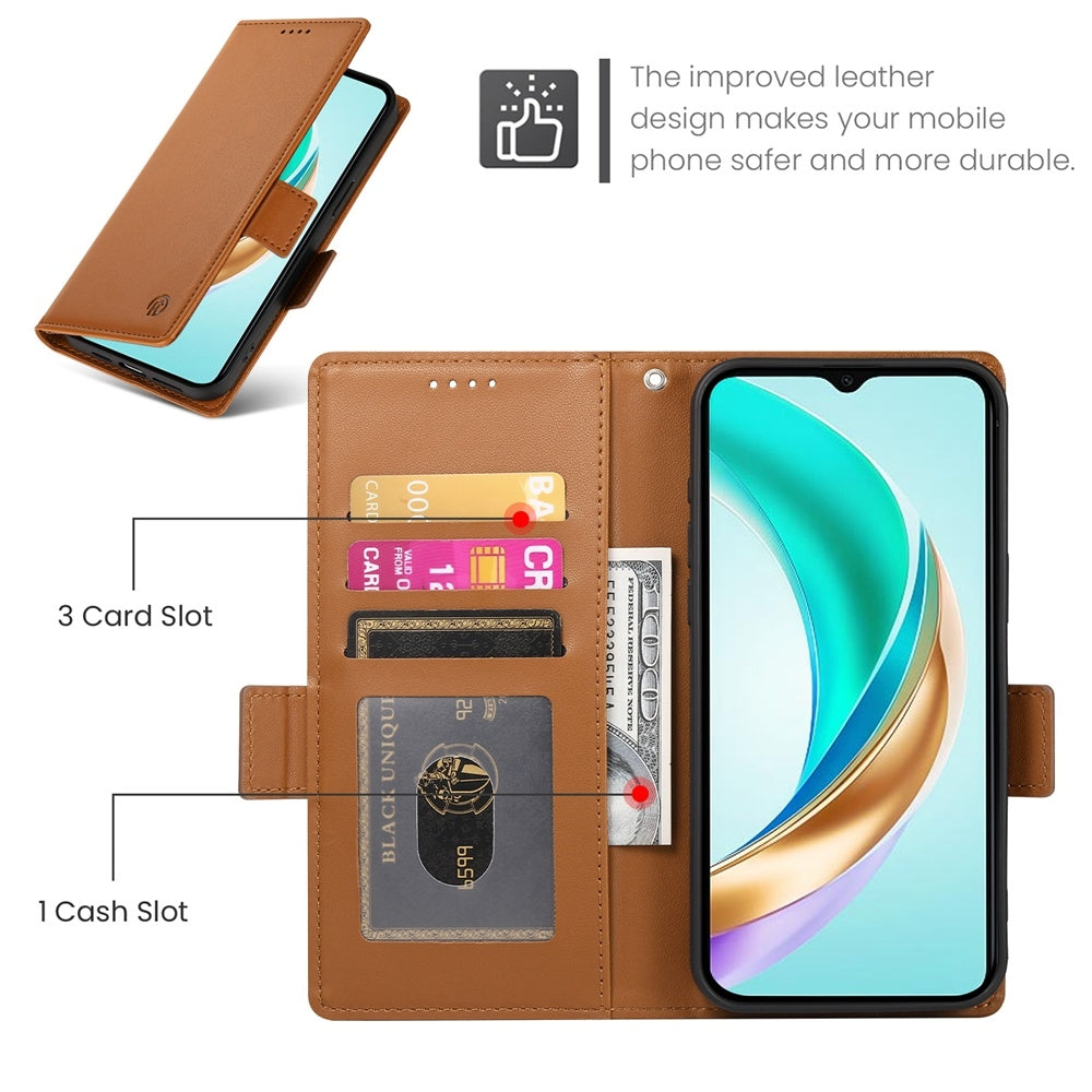 Honor X6b Magnetic Leather Wallet Case with Card Slots, Stand Function & Full Protection