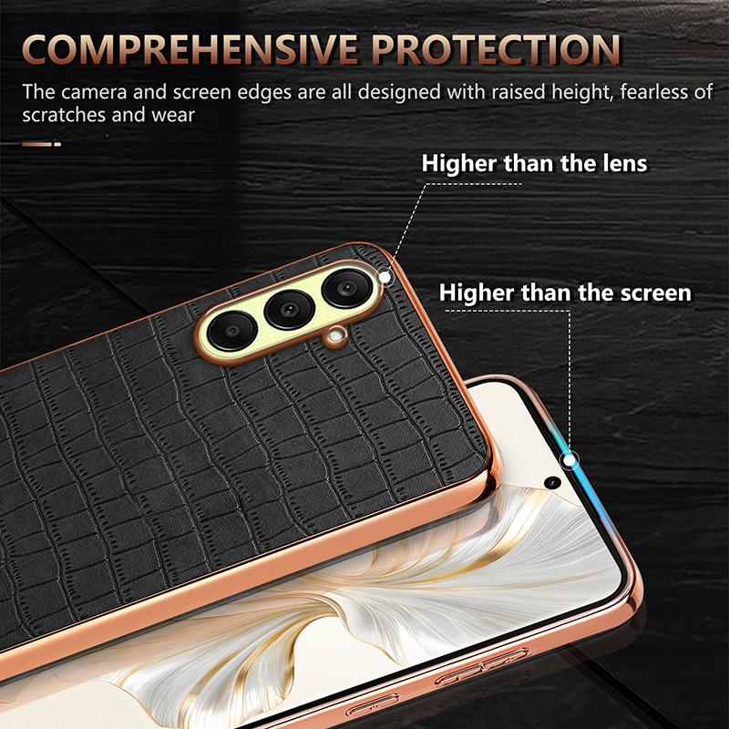 Samsung Galaxy A26 5G Luxury Case - Electroplated Frame, Crocodile Texture Leather, Full Coverage Protection, Anti-Fingerprint & Shockproof