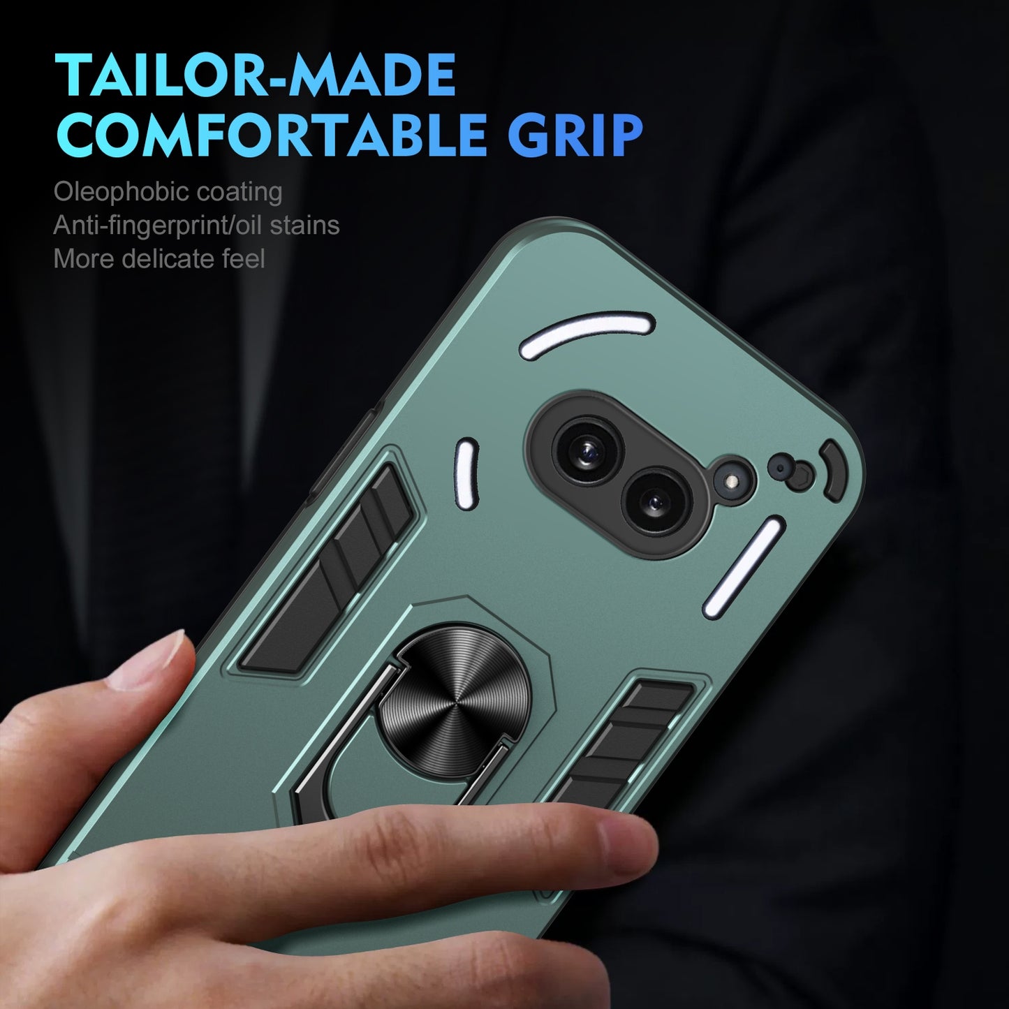 Shockproof Nothing Phone 2a Phone Case with 360° Rotatable Metal Ring Holder, Magnetic Car Mount Stand, Ultra-Thin PC & Silicone Protection Cover