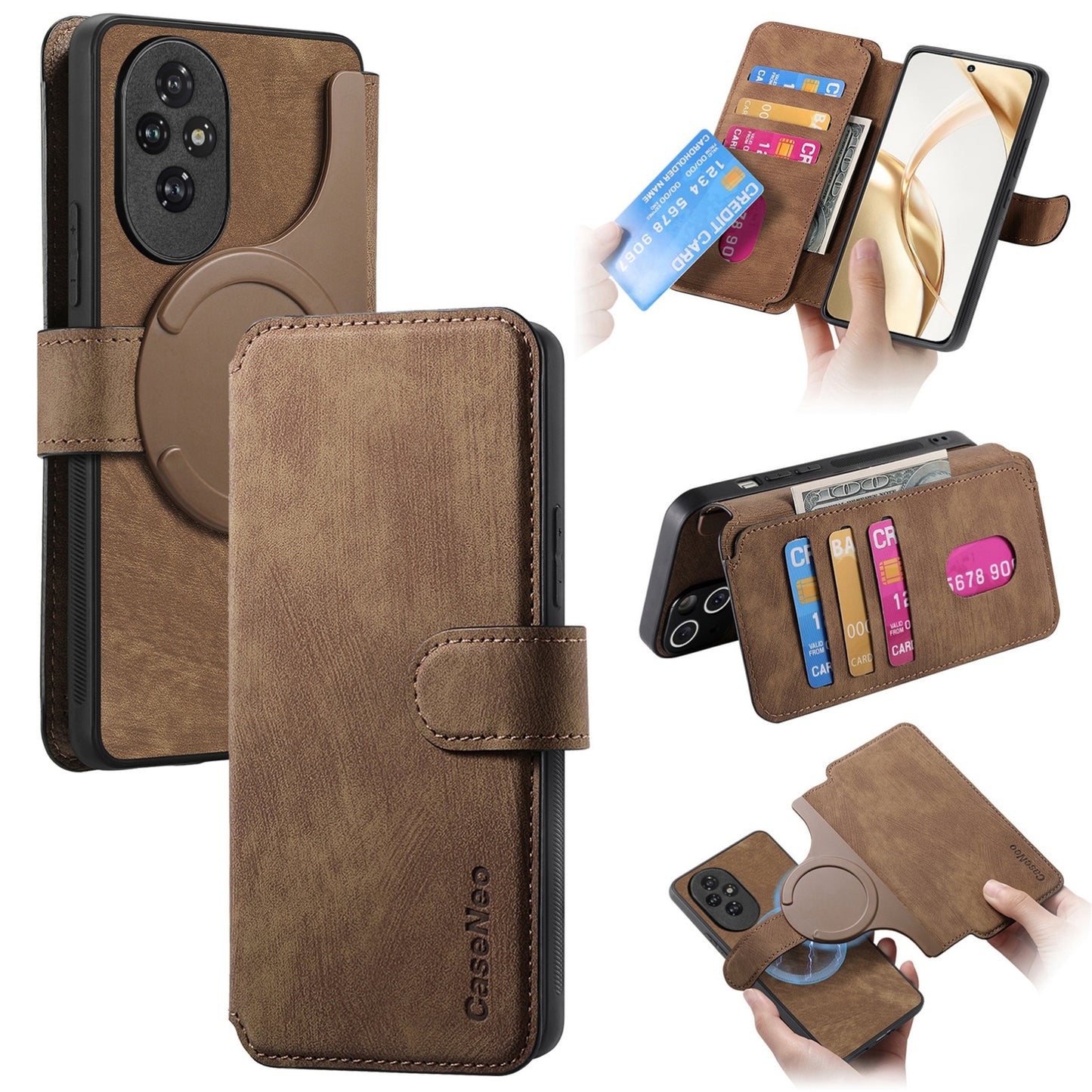 Honor 200 Retro Leather Phone Case with Enhanced MagSafe Wireless Charging, RFID Anti-theft Protection, Kickstand & Magnetic Lock Wallet Cover