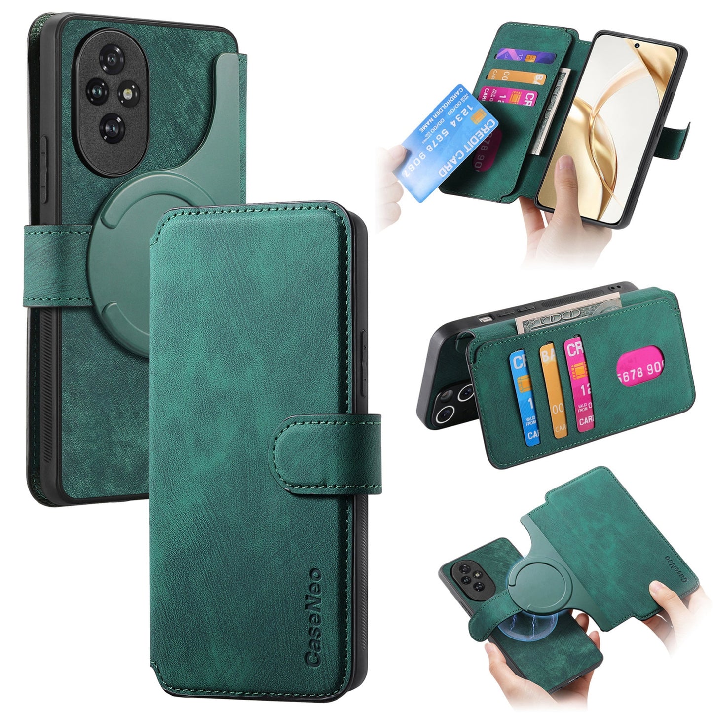 Honor 200 Retro Leather Phone Case with Enhanced MagSafe Wireless Charging, RFID Anti-theft Protection, Kickstand & Magnetic Lock Wallet Cover