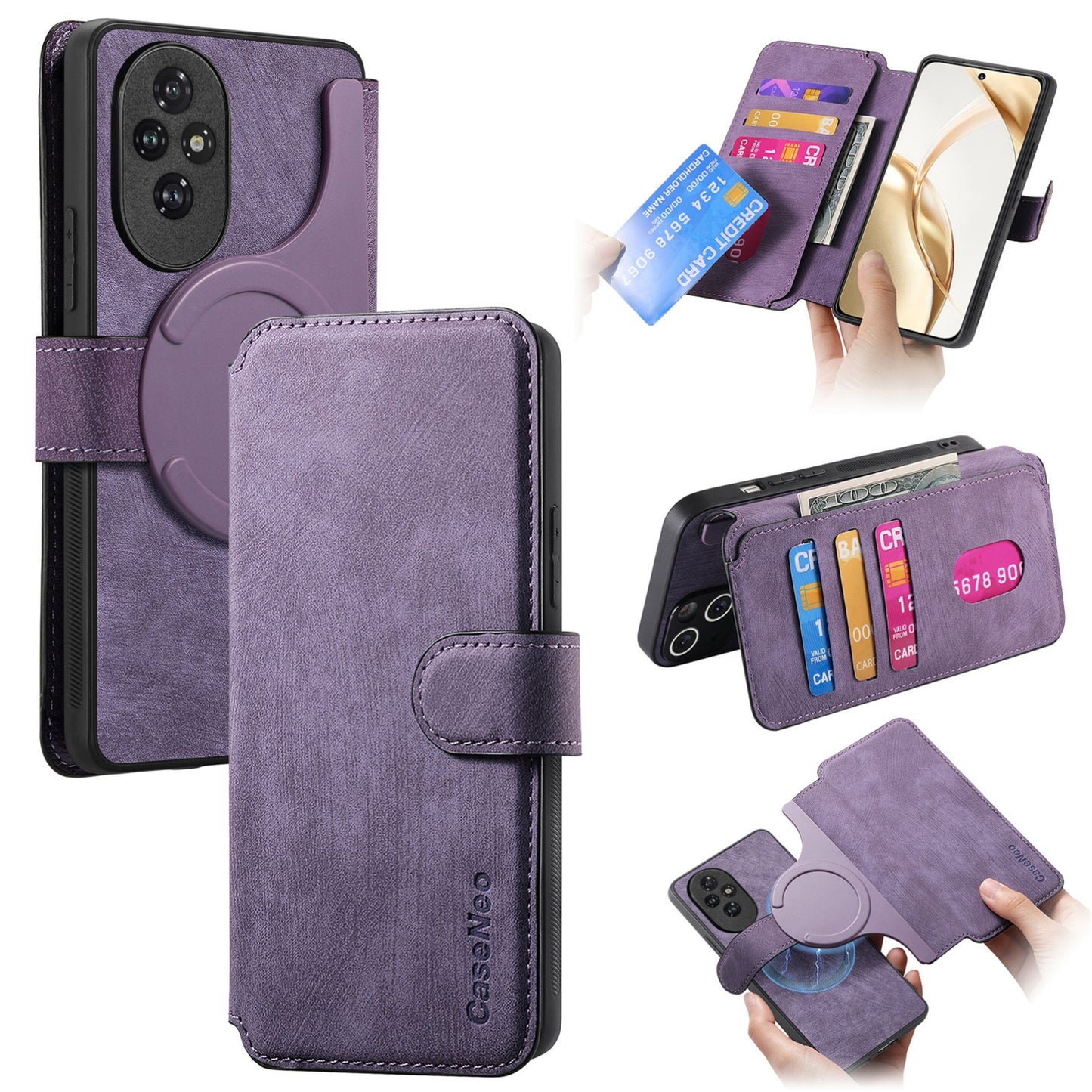 Honor 200 Retro Leather Phone Case with Enhanced MagSafe Wireless Charging, RFID Anti-theft Protection, Kickstand & Magnetic Lock Wallet Cover