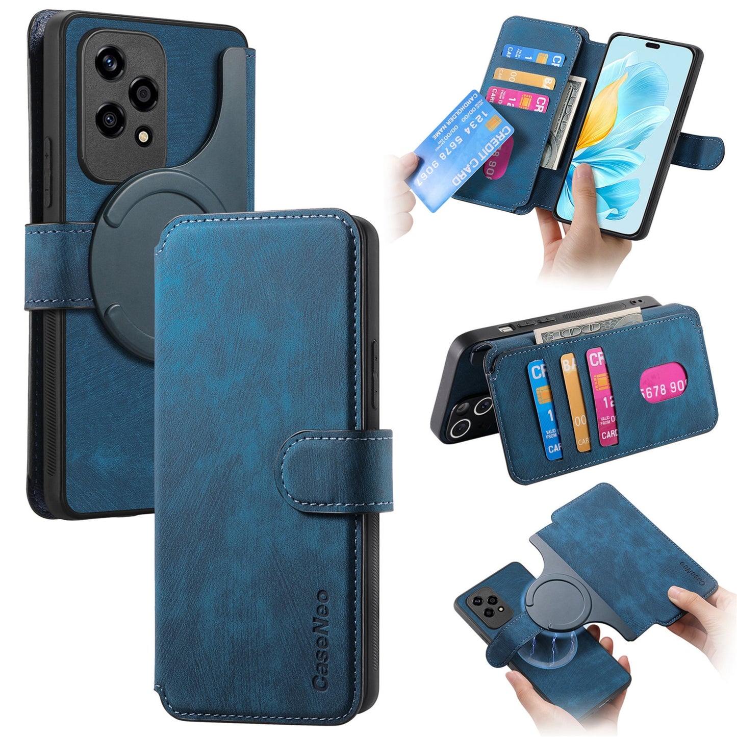 Honor 200 Lite Retro Leather Phone Case with Enhanced MagSafe Wireless Charging, RFID Anti-theft Protection, Kickstand & Magnetic Lock Wallet Cover