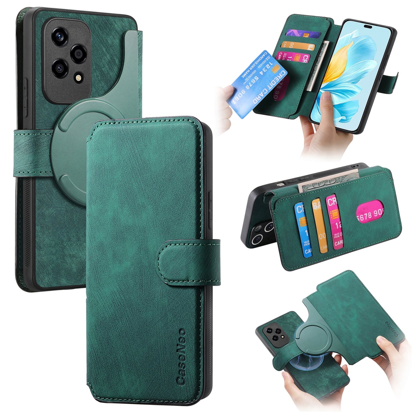Honor 200 Lite Retro Leather Phone Case with Enhanced MagSafe Wireless Charging, RFID Anti-theft Protection, Kickstand & Magnetic Lock Wallet Cover