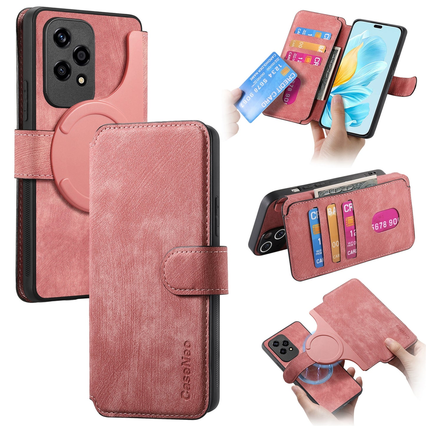 Honor 200 Lite Retro Leather Phone Case with Enhanced MagSafe Wireless Charging, RFID Anti-theft Protection, Kickstand & Magnetic Lock Wallet Cover