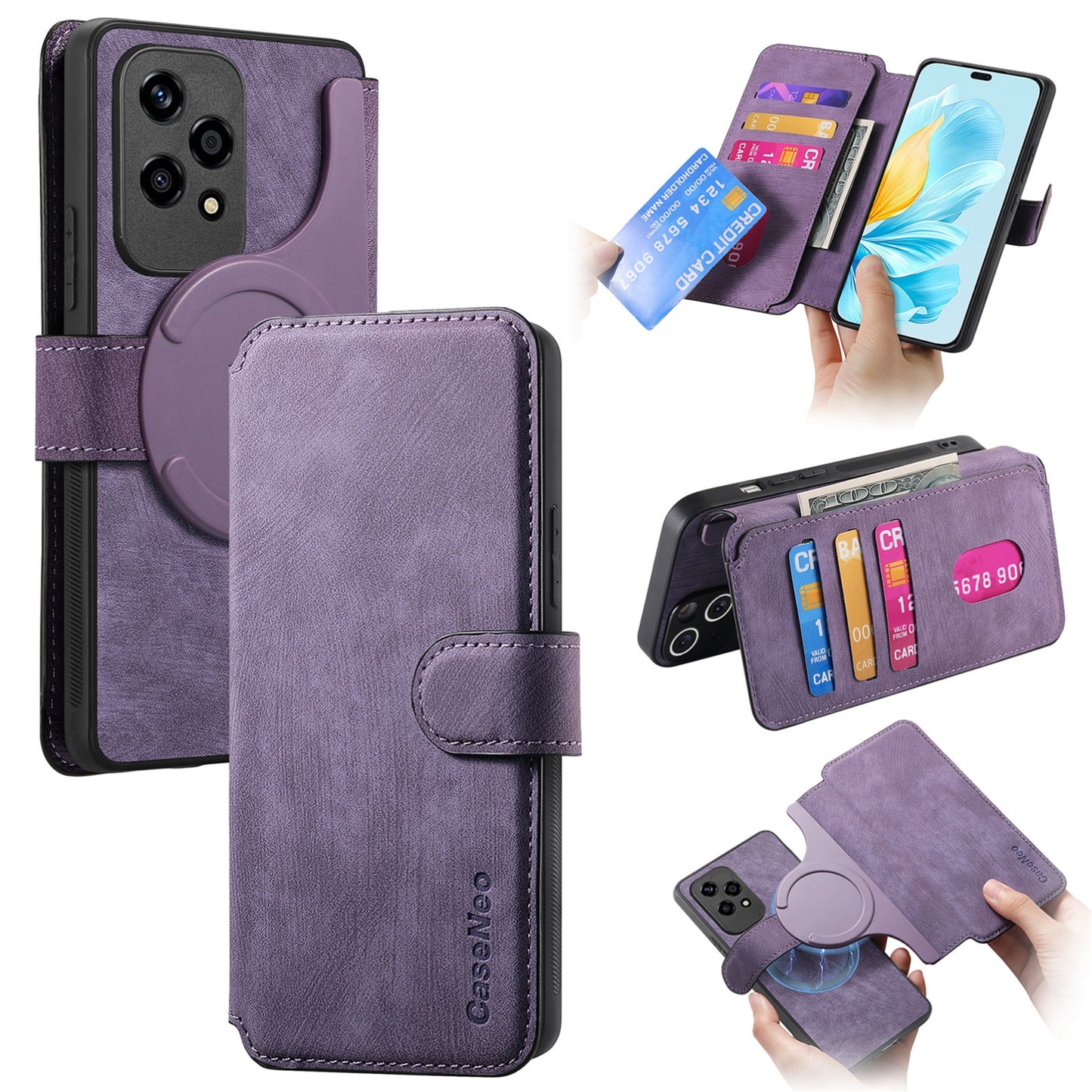 Honor 200 Lite Retro Leather Phone Case with Enhanced MagSafe Wireless Charging, RFID Anti-theft Protection, Kickstand & Magnetic Lock Wallet Cover