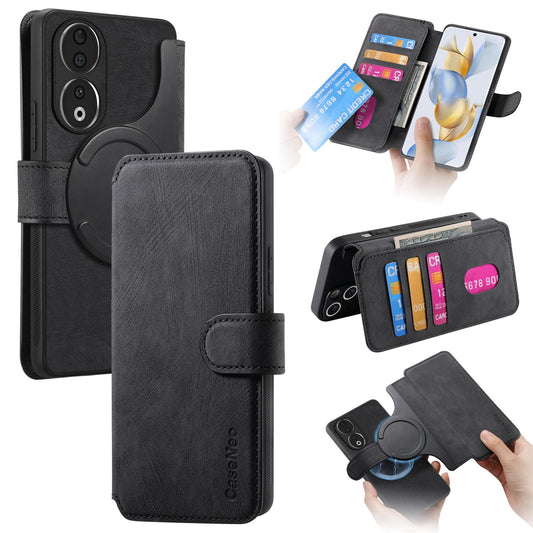 Honor 90 Retro Leather Phone Case with Enhanced MagSafe Wireless Charging, RFID Anti-theft Protection, Kickstand & Magnetic Lock Wallet Cover