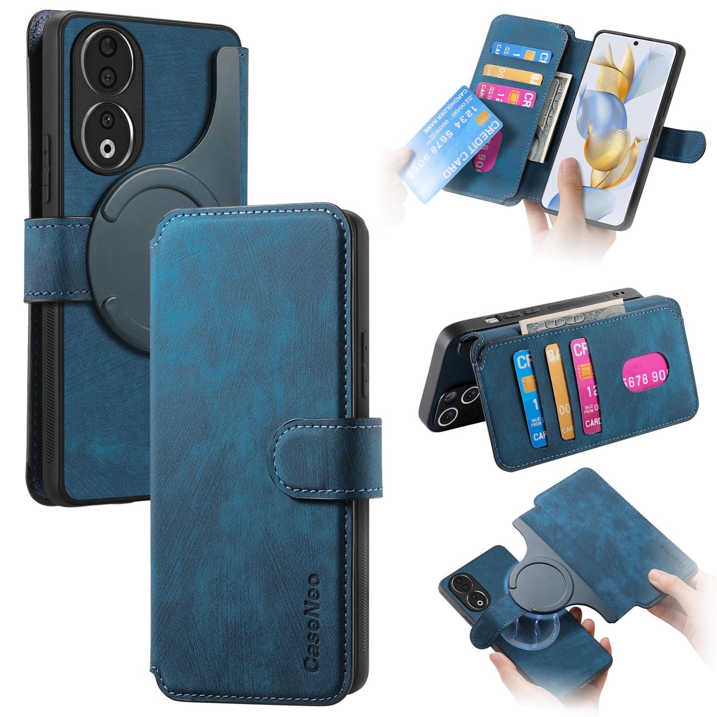 Honor 90 Retro Leather Phone Case with Enhanced MagSafe Wireless Charging, RFID Anti-theft Protection, Kickstand & Magnetic Lock Wallet Cover