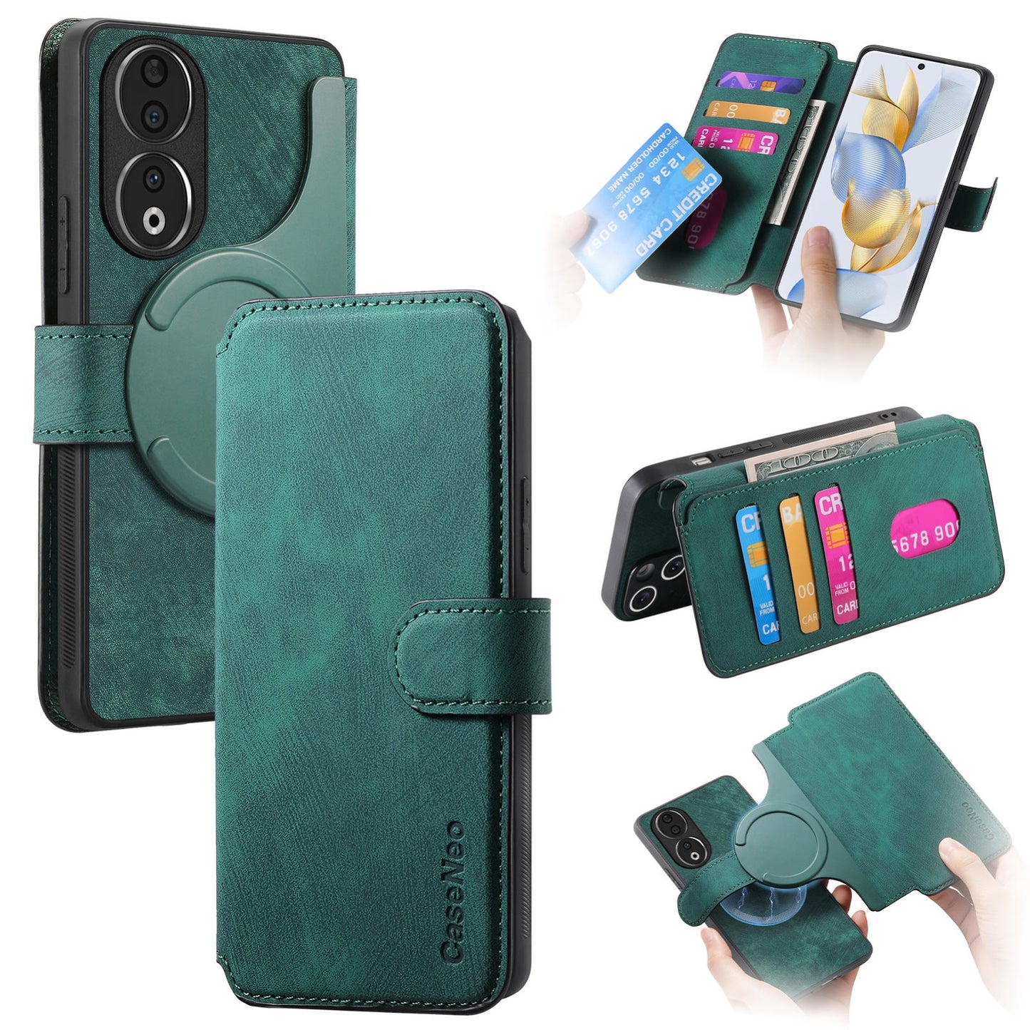 Honor 90 Retro Leather Phone Case with Enhanced MagSafe Wireless Charging, RFID Anti-theft Protection, Kickstand & Magnetic Lock Wallet Cover