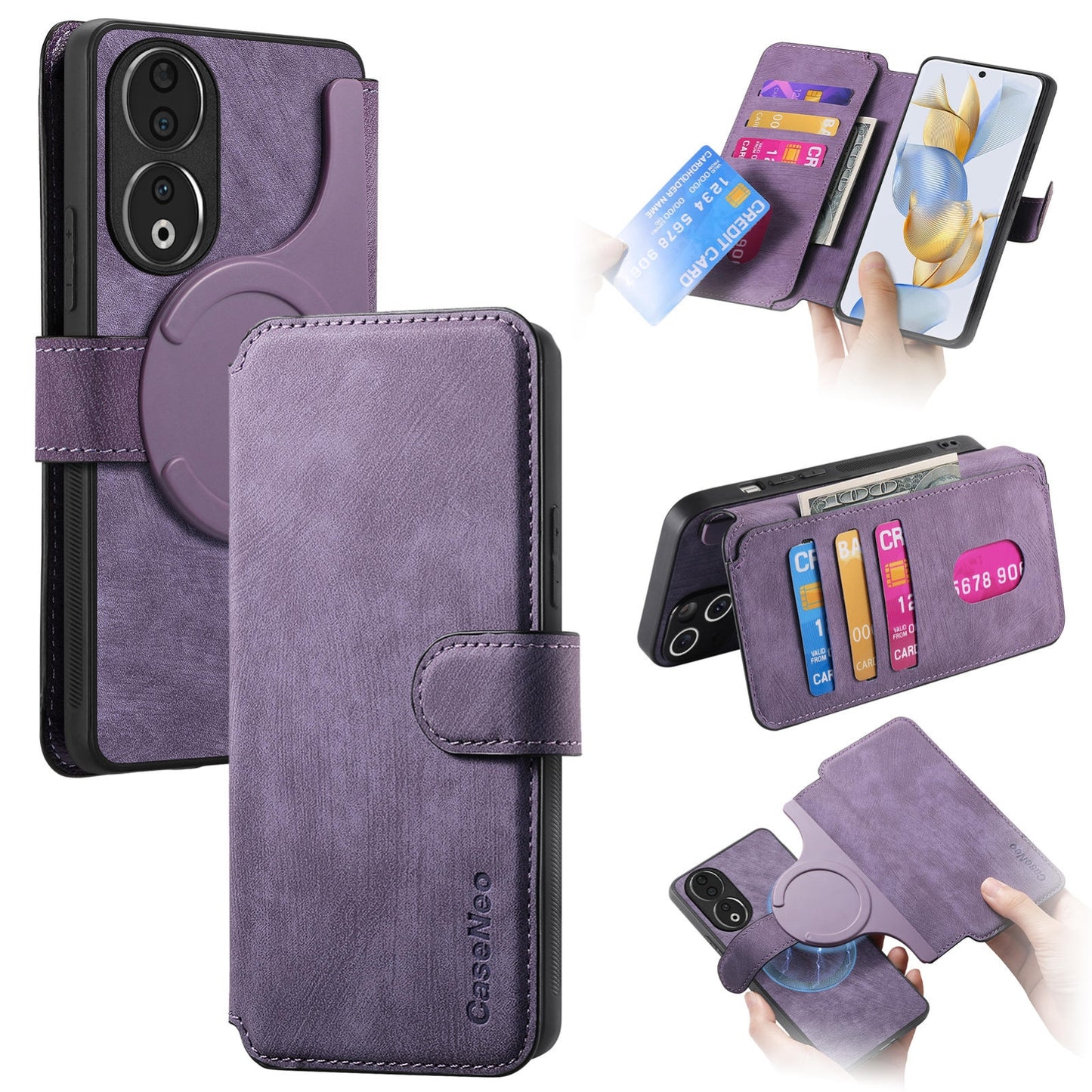 Honor 90 Retro Leather Phone Case with Enhanced MagSafe Wireless Charging, RFID Anti-theft Protection, Kickstand & Magnetic Lock Wallet Cover