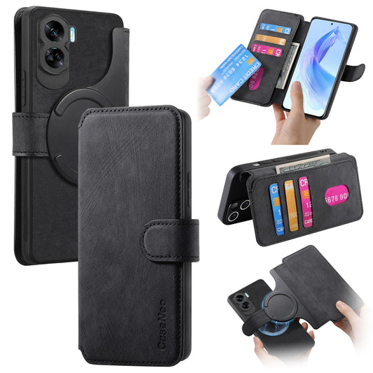 Honor 90 Lite Retro Leather Phone Case with Enhanced MagSafe Wireless Charging, RFID Anti-theft Protection, Kickstand & Magnetic Lock Wallet Cover