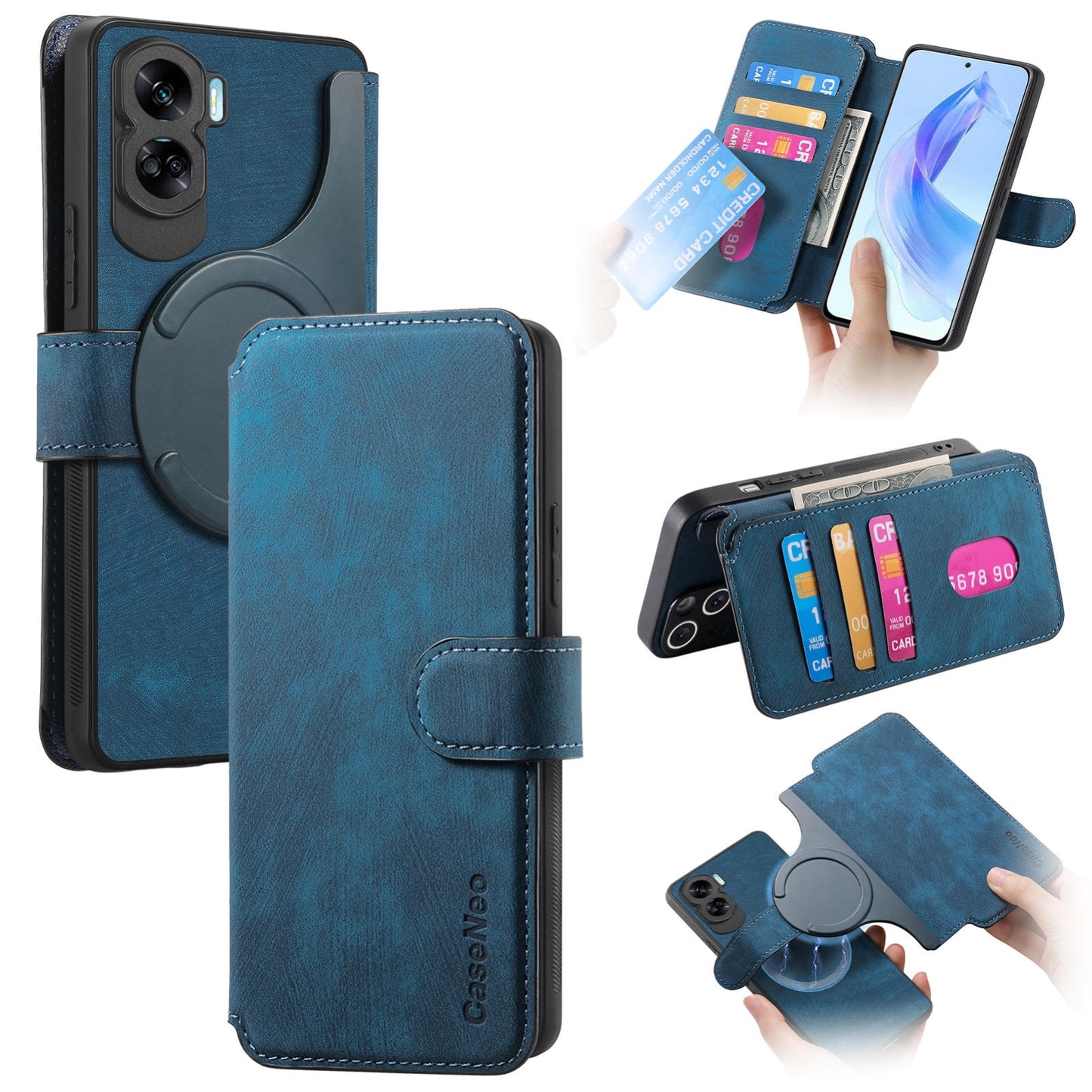 Honor 90 Lite Retro Leather Phone Case with Enhanced MagSafe Wireless Charging, RFID Anti-theft Protection, Kickstand & Magnetic Lock Wallet Cover