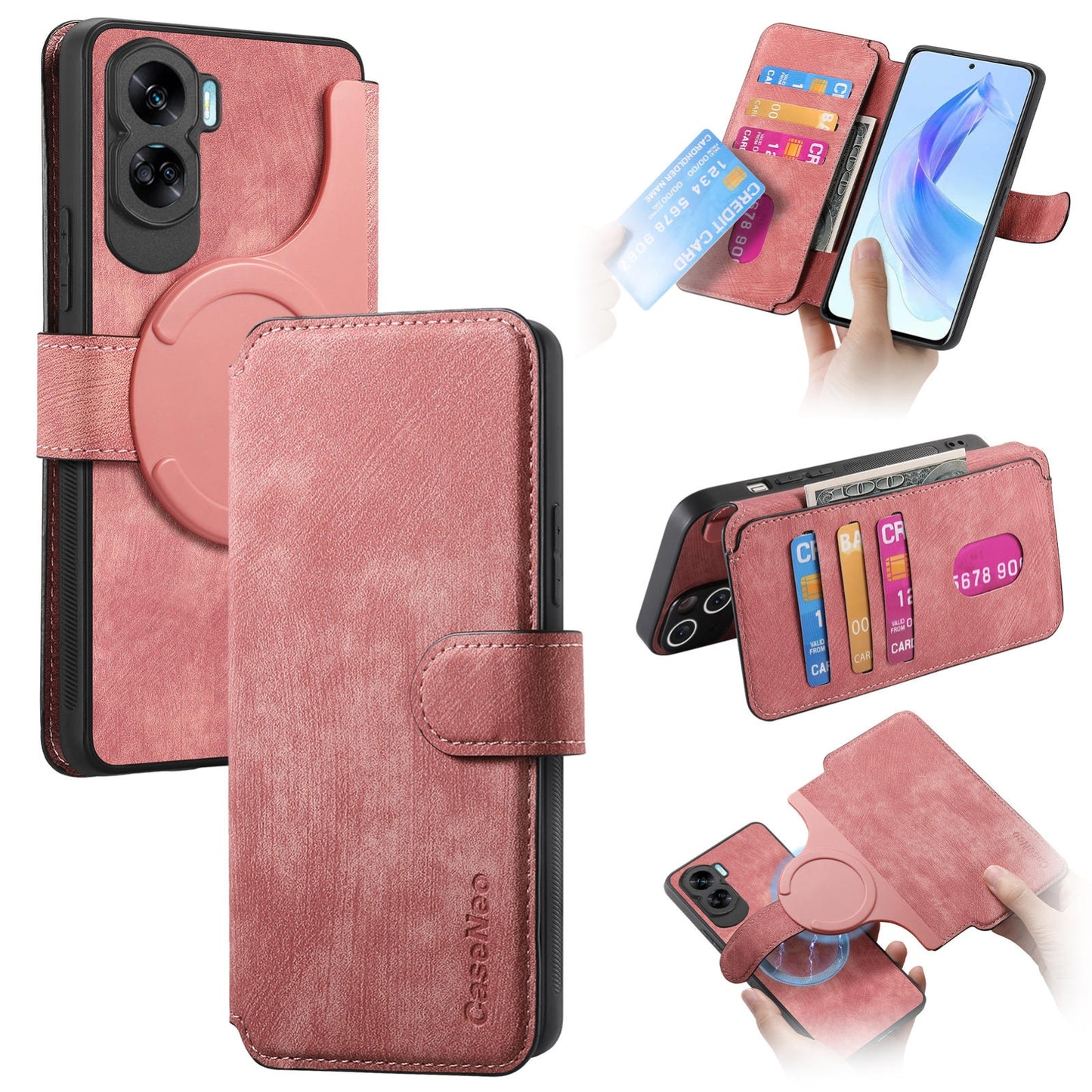 Honor 90 Lite Retro Leather Phone Case with Enhanced MagSafe Wireless Charging, RFID Anti-theft Protection, Kickstand & Magnetic Lock Wallet Cover