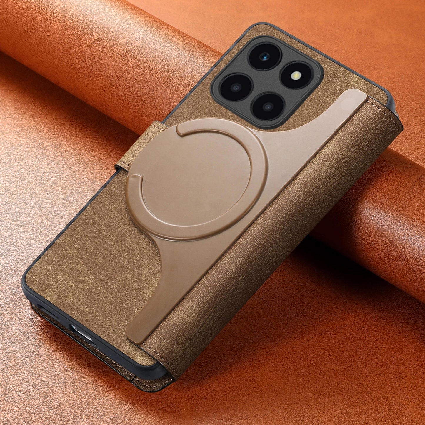 Honor X6a Retro Leather Phone Case with Enhanced MagSafe Wireless Charging, RFID Anti-theft Protection, Kickstand & Magnetic Lock Wallet Cover