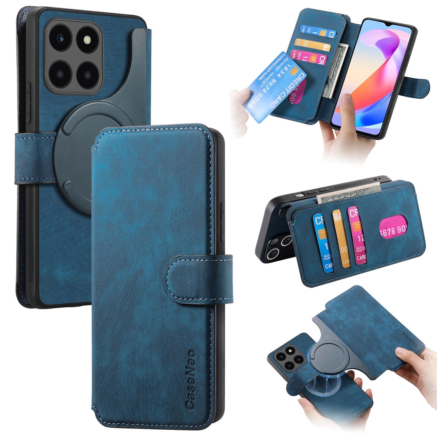 Honor X6a Retro Leather Phone Case with Enhanced MagSafe Wireless Charging, RFID Anti-theft Protection, Kickstand & Magnetic Lock Wallet Cover