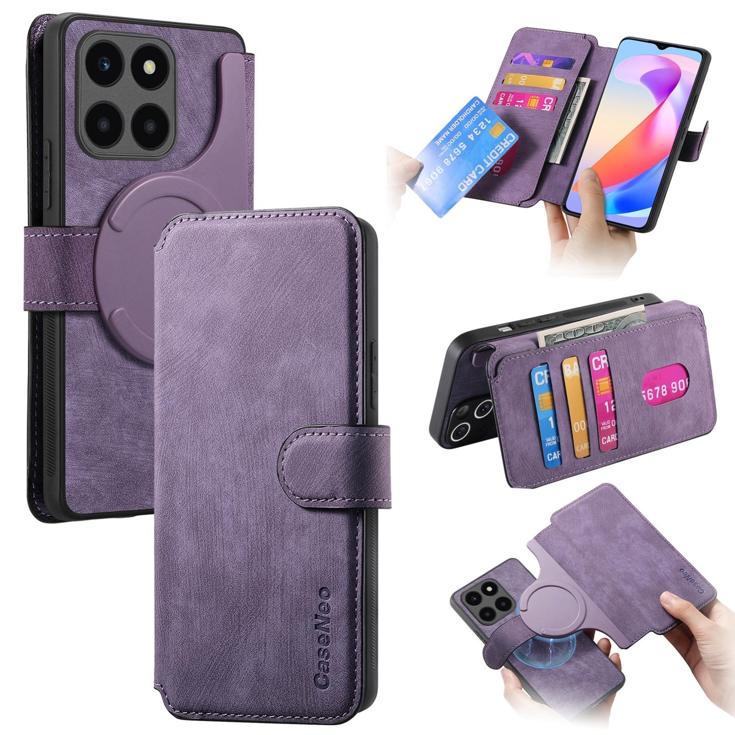 Honor X6a Retro Leather Phone Case with Enhanced MagSafe Wireless Charging, RFID Anti-theft Protection, Kickstand & Magnetic Lock Wallet Cover