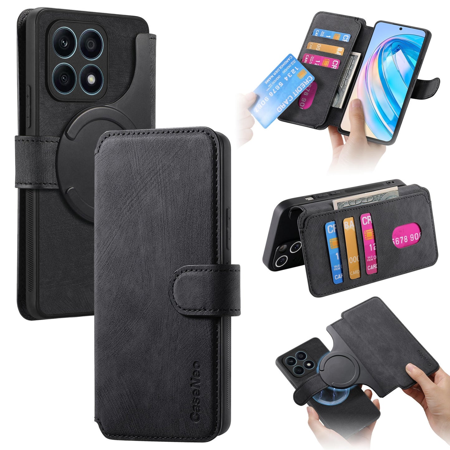 Honor X8a Retro Leather Phone Case with Enhanced MagSafe Wireless Charging, RFID Anti-theft Protection, Kickstand & Magnetic Lock Wallet Cover